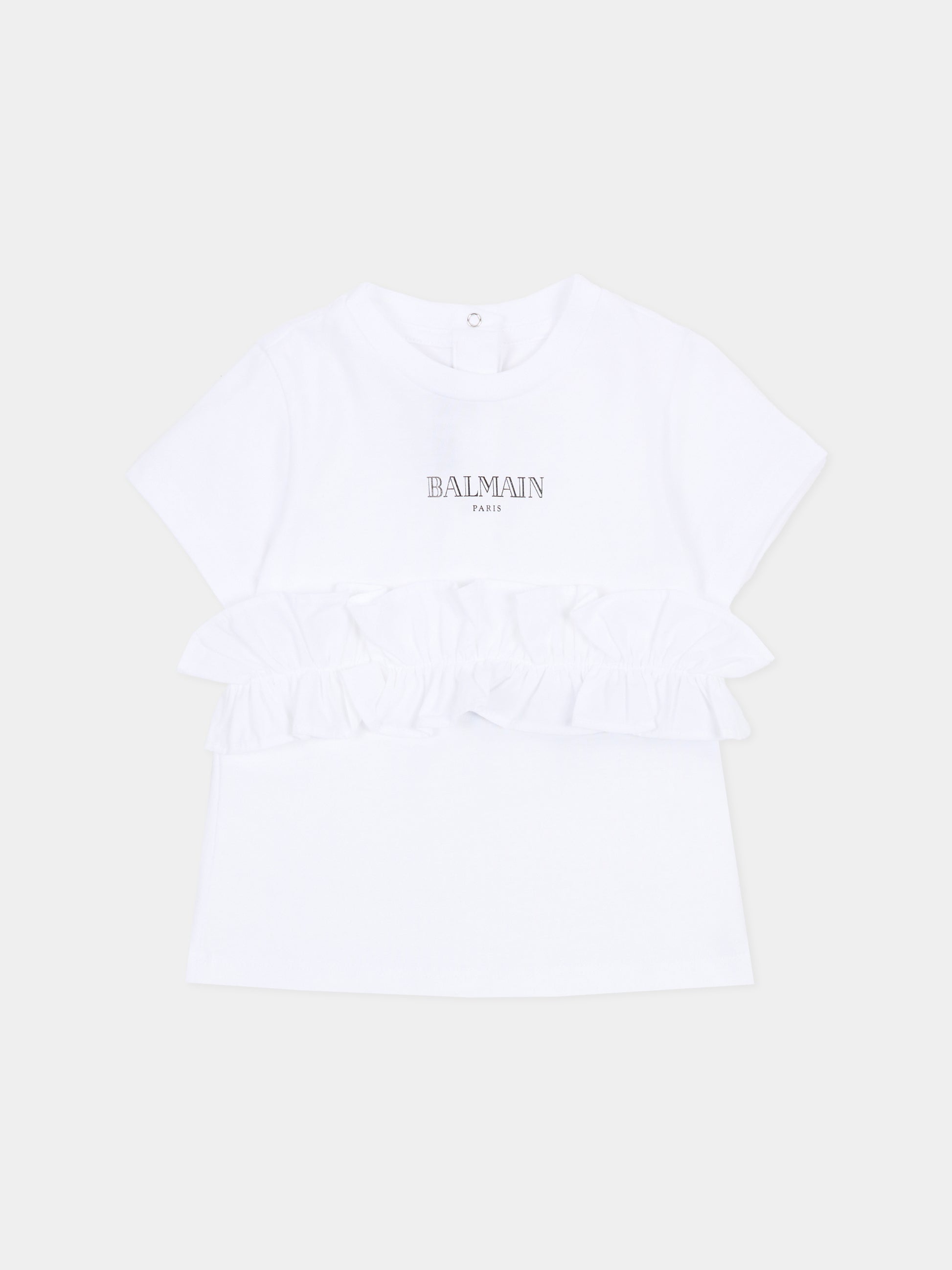 T-shirt bianca per neonati con logo,Balmain Kids,BY8081-Z3672 100NE