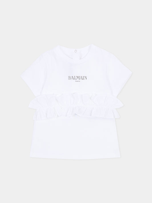T-shirt bianca per neonati con logo,Balmain Kids,BY8081-Z3672 100NE