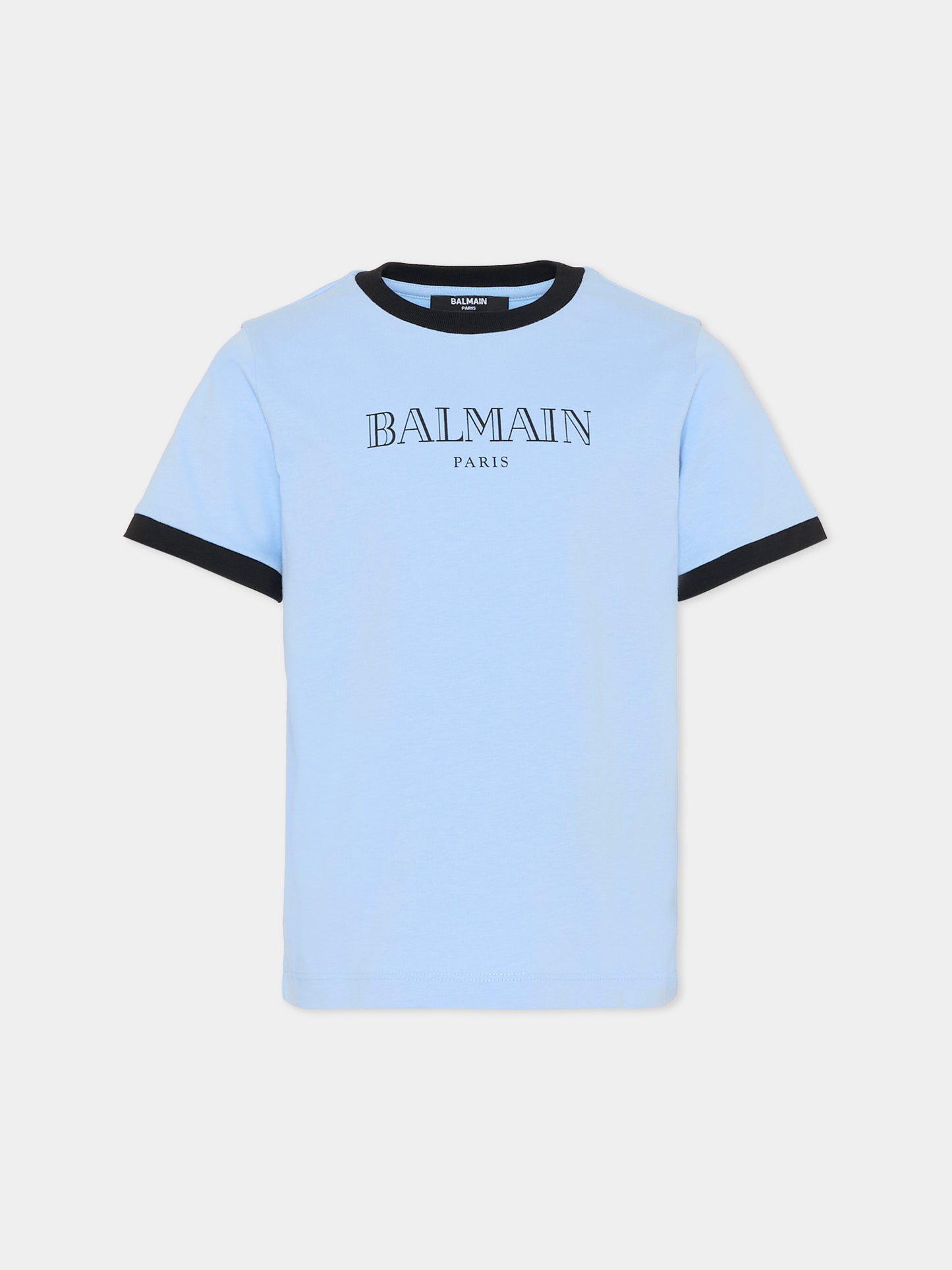 T-shirt celeste per bambino con logo,Balmain Kids,BY8P41-Z3672 652NE
