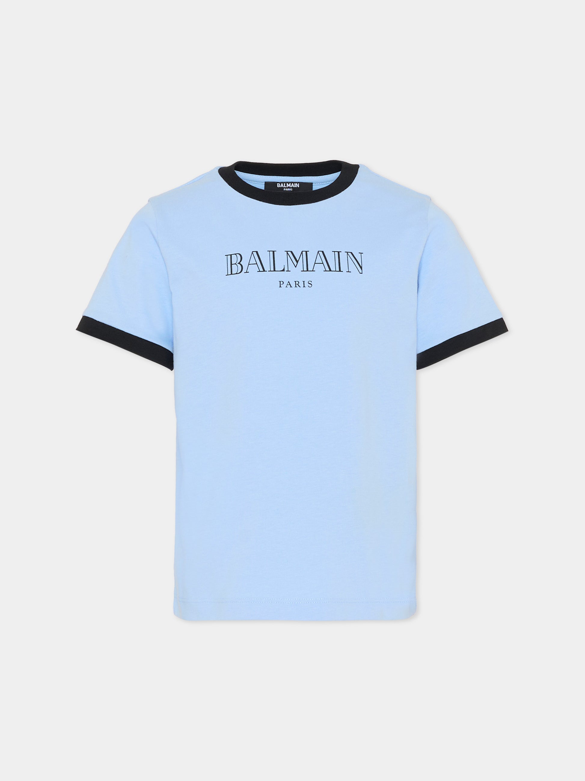 T-shirt celeste per bambino con logo,Balmain Kids,BY8P41-Z3672 652NE