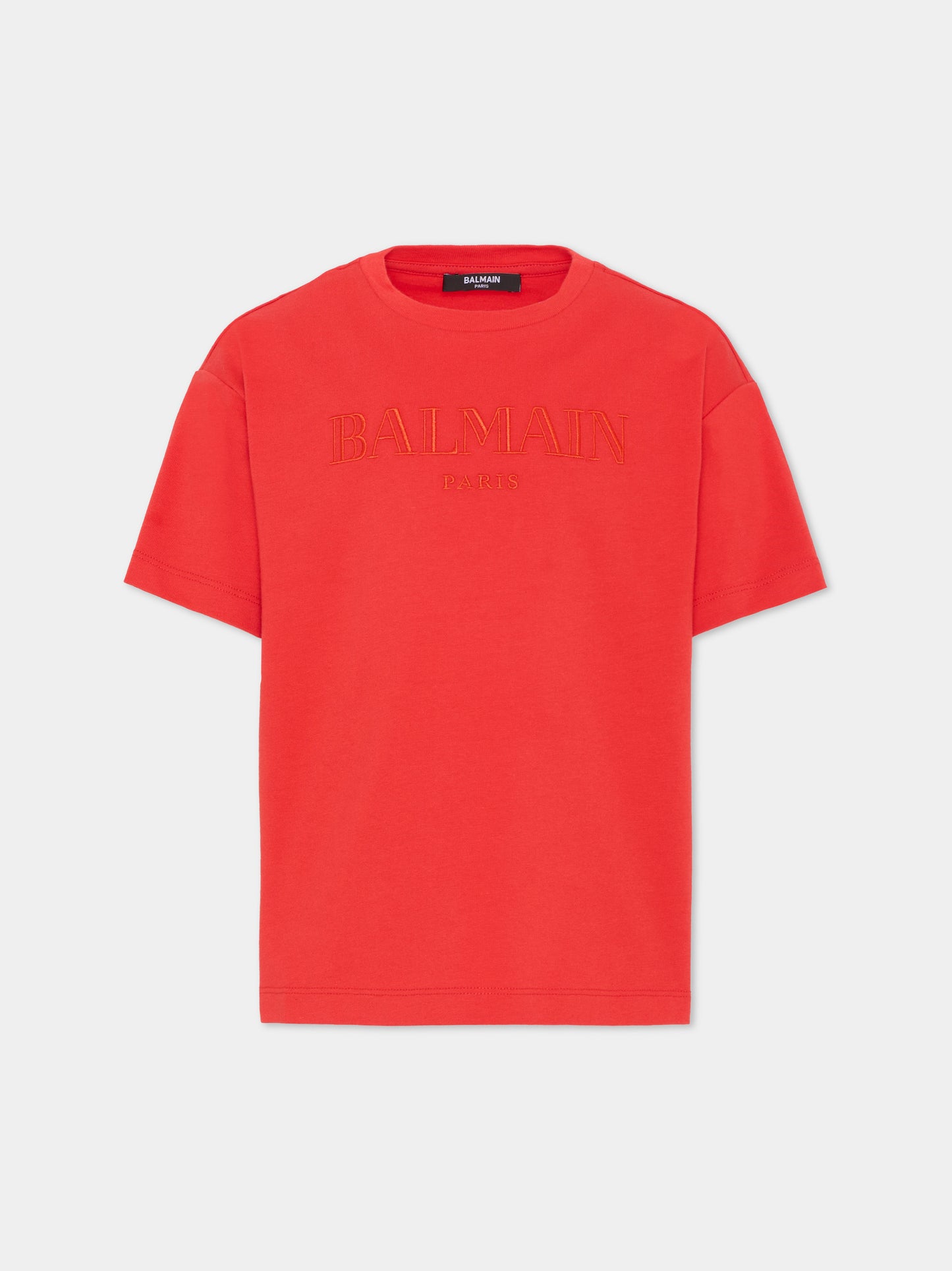 T-shirt rossa per bambino con logo ricamato,Balmain Kids,BY8P51-Z3672 412