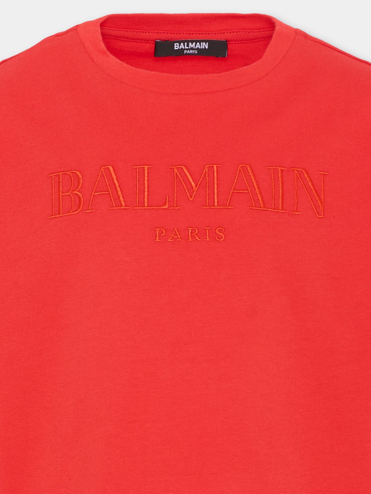 T-shirt rossa per bambino con logo ricamato,Balmain Kids,BY8P51-Z3672 412