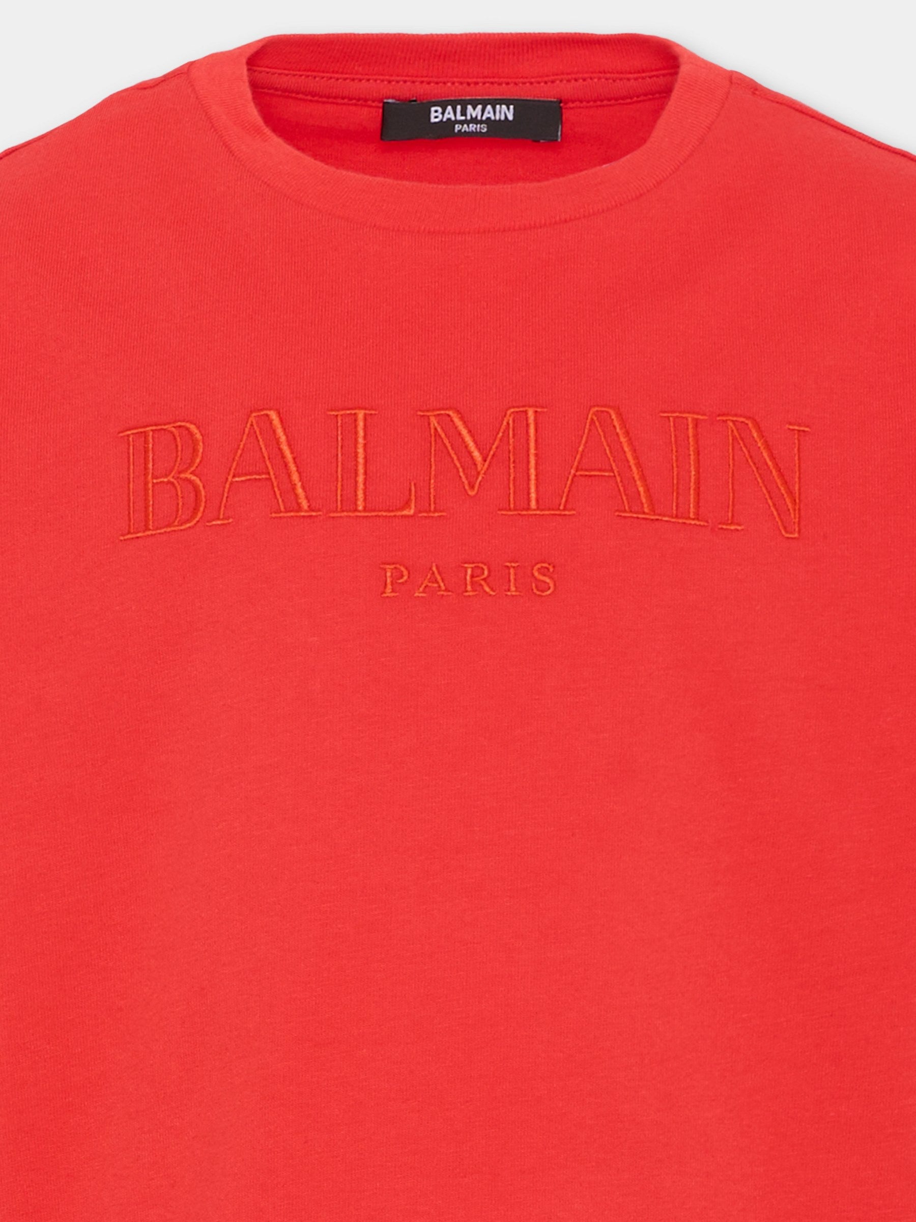 T-shirt rossa per bambino con logo ricamato,Balmain Kids,BY8P51-Z3672 412