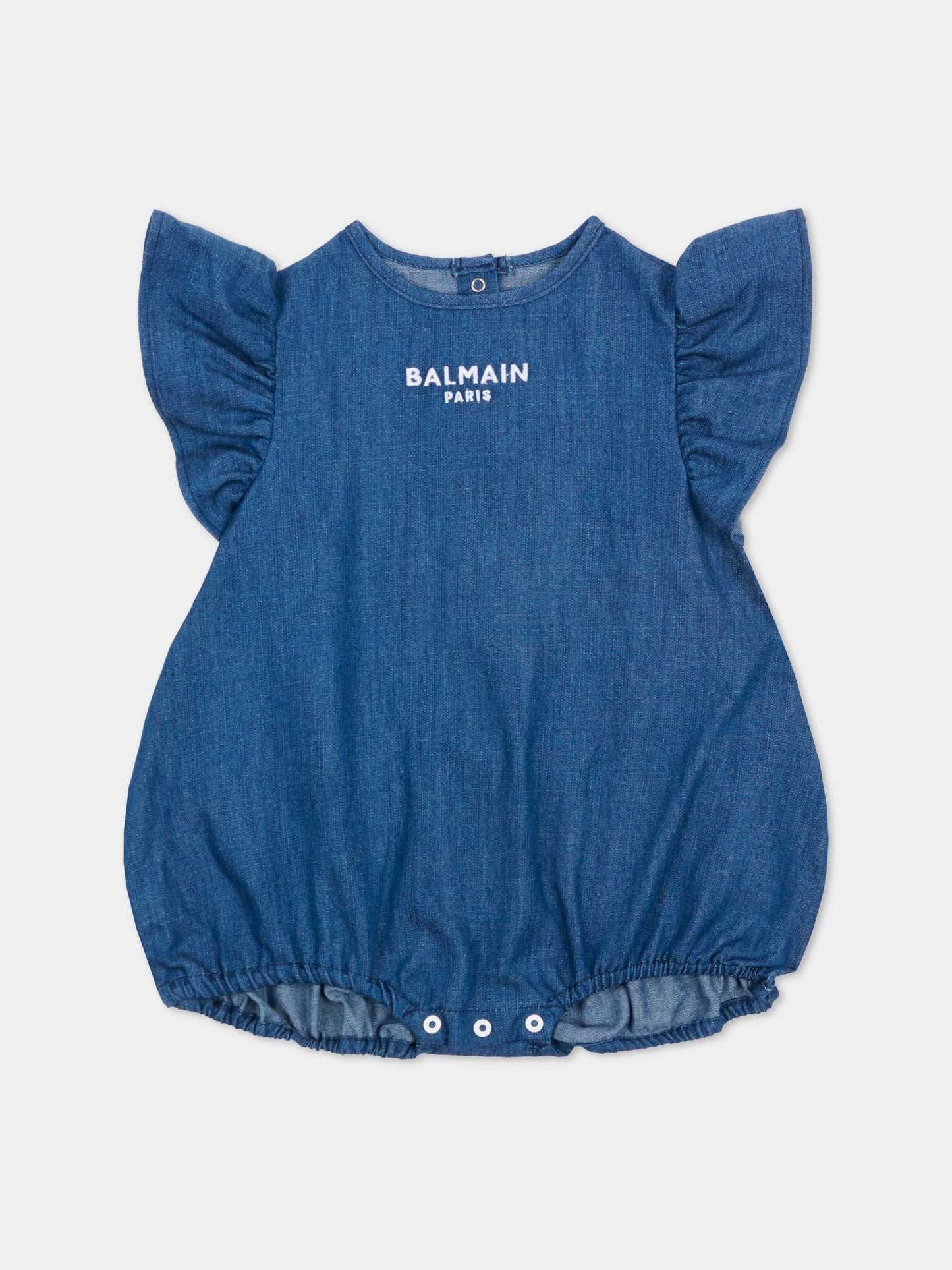 Pagliaccetto denim per neonata con logo ricamato,Balmain Kids,BYA032-P0588 625