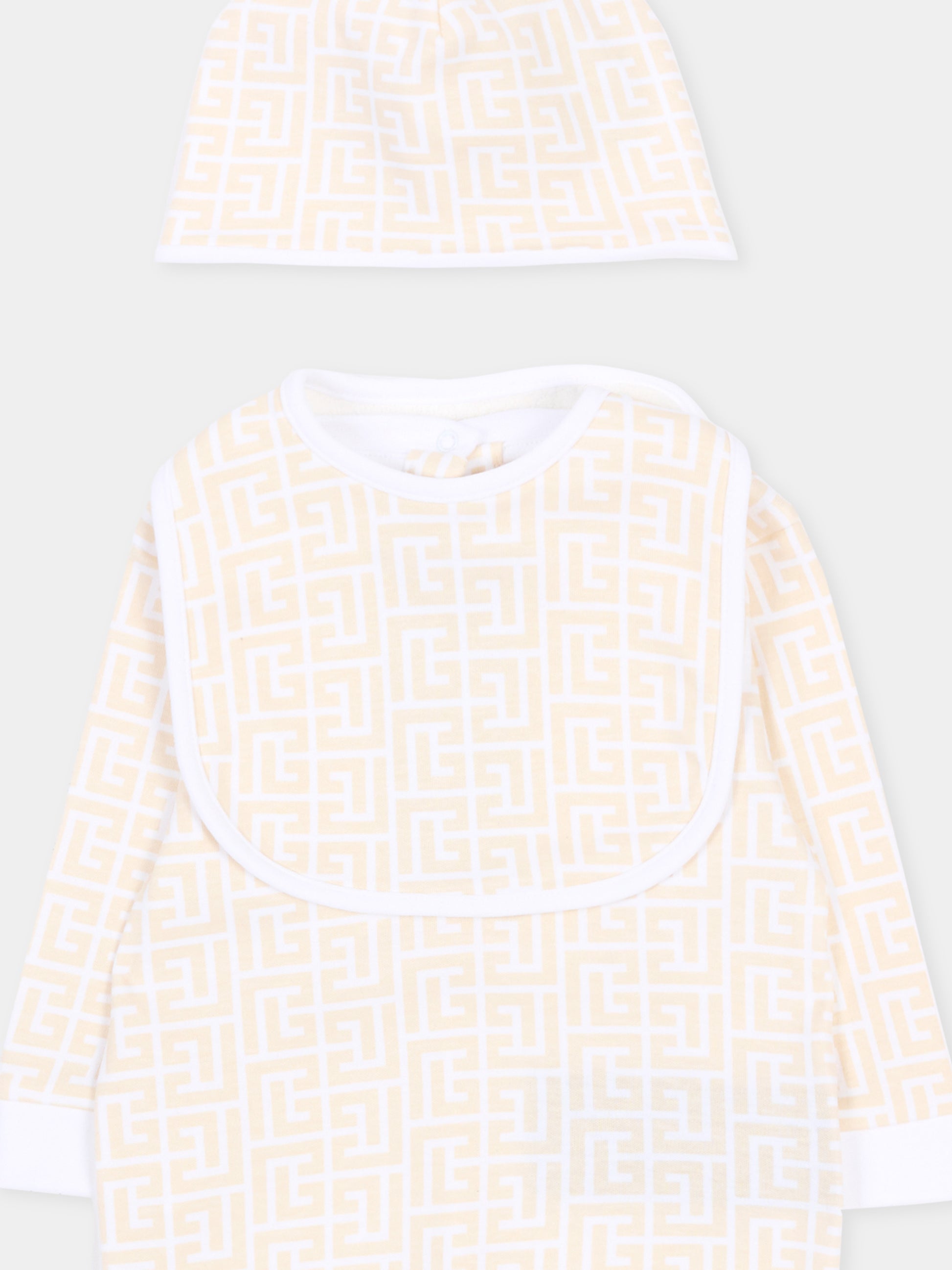 Set tutina bianco per neonati con monogram,Balmain Kids,BYB570-Z3503 109BC