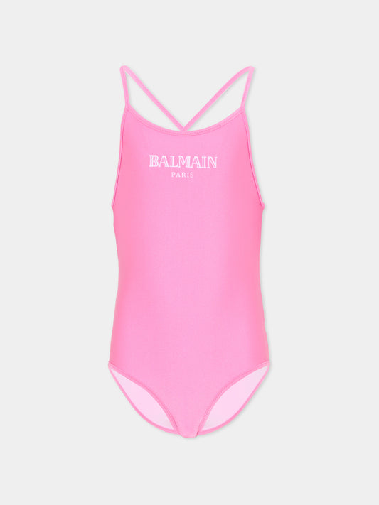 Costume intero rosa per bambina,Balmain Kids,BYCA09-Z0005 552BC