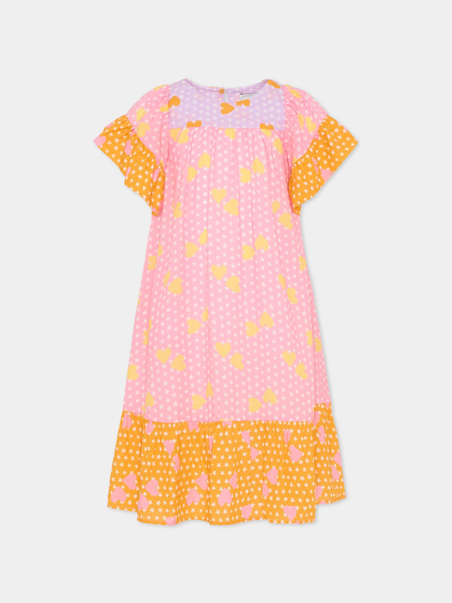 Vestito rosa per bambina con stelle e cuori,Stella Mccartney Kids,TY1A31-Z3439 51UMC