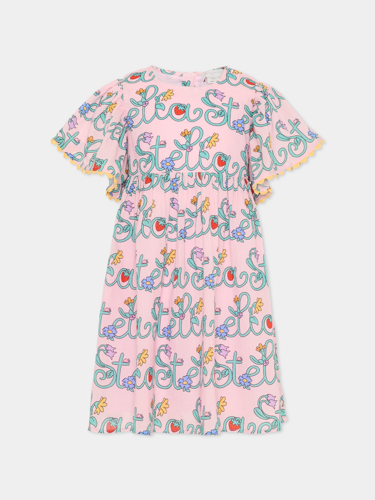 Vestito rosa per bambina con logo e fiori,Stella Mccartney Kids,TY1A71-Z3434 51RMC