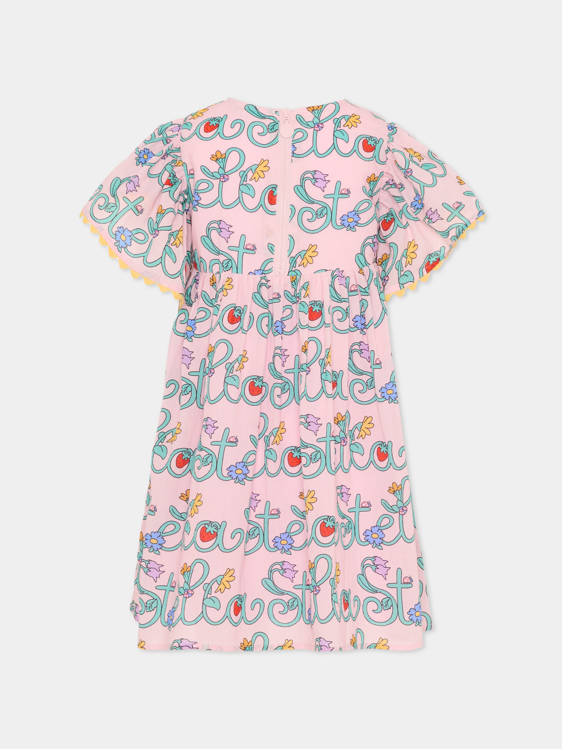 Vestito rosa per bambina con logo e fiori,Stella Mccartney Kids,TY1A71-Z3434 51RMC