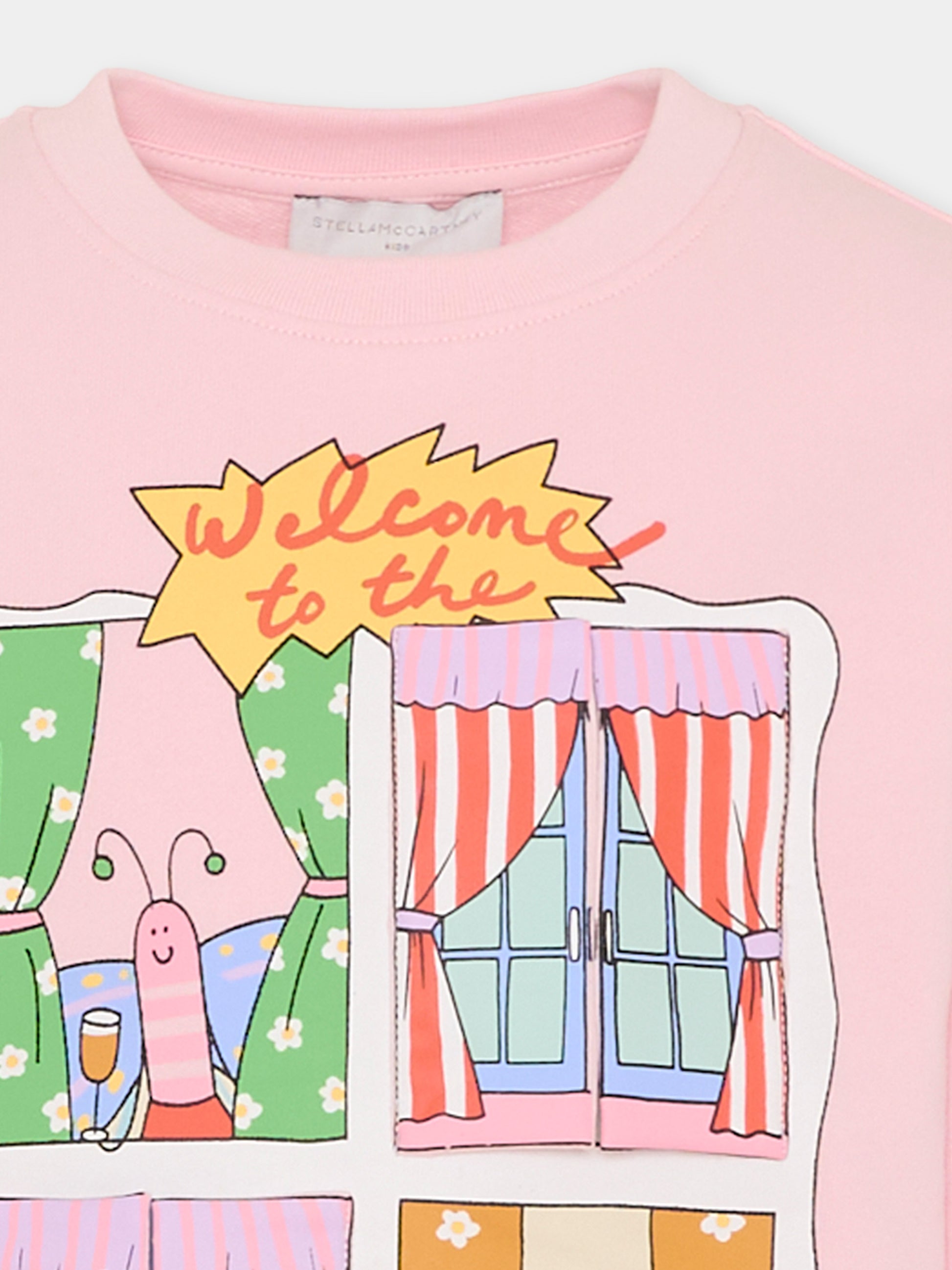 Felpa rosa per bambina con stampa Stella hotel,Stella Mccartney Kids,TY4A10-Z3409 51R