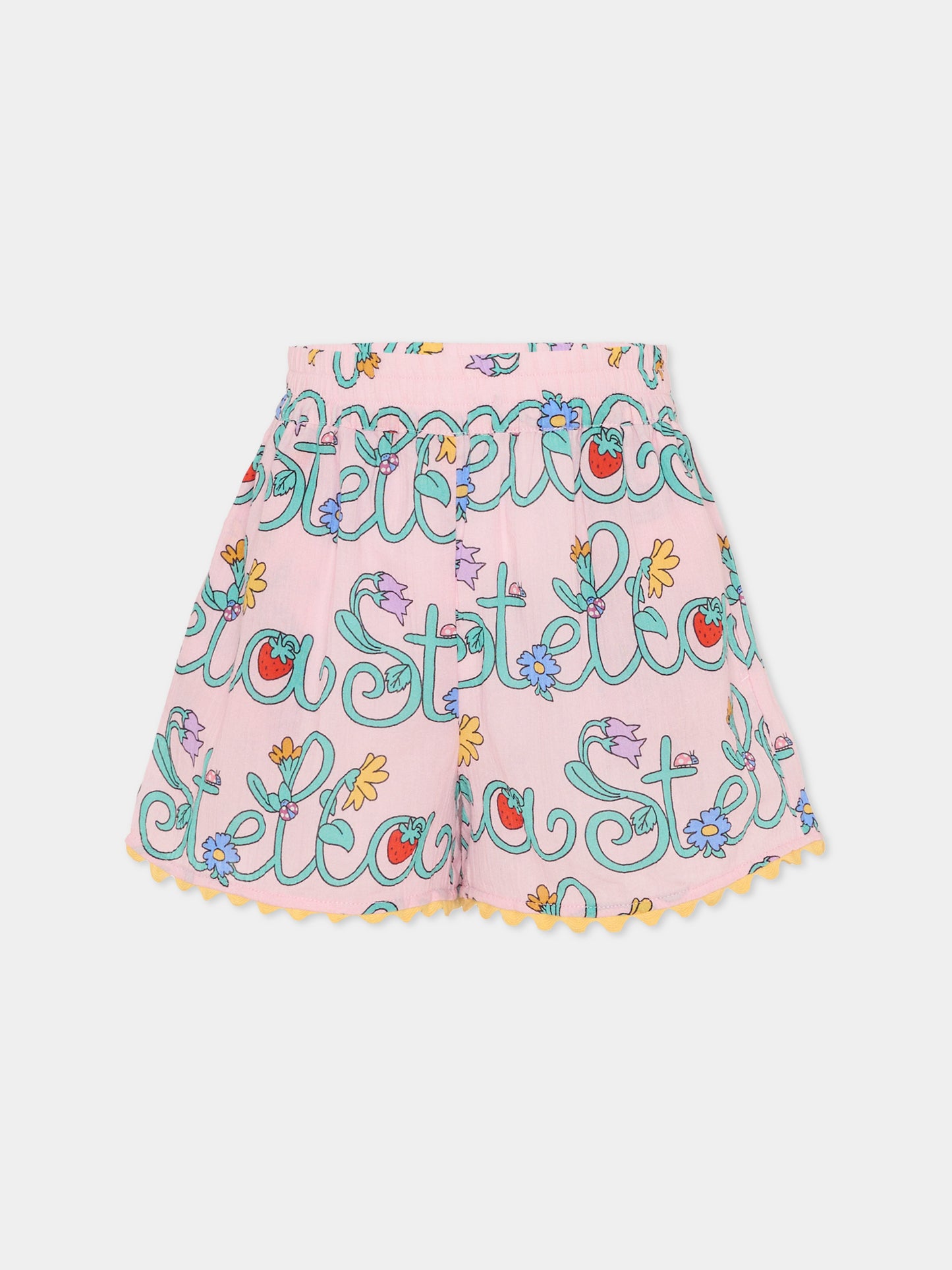 Shorts rosa per bambina con logo e fiori,Stella Mccartney Kids,TY6A89-Z3434 51RMC