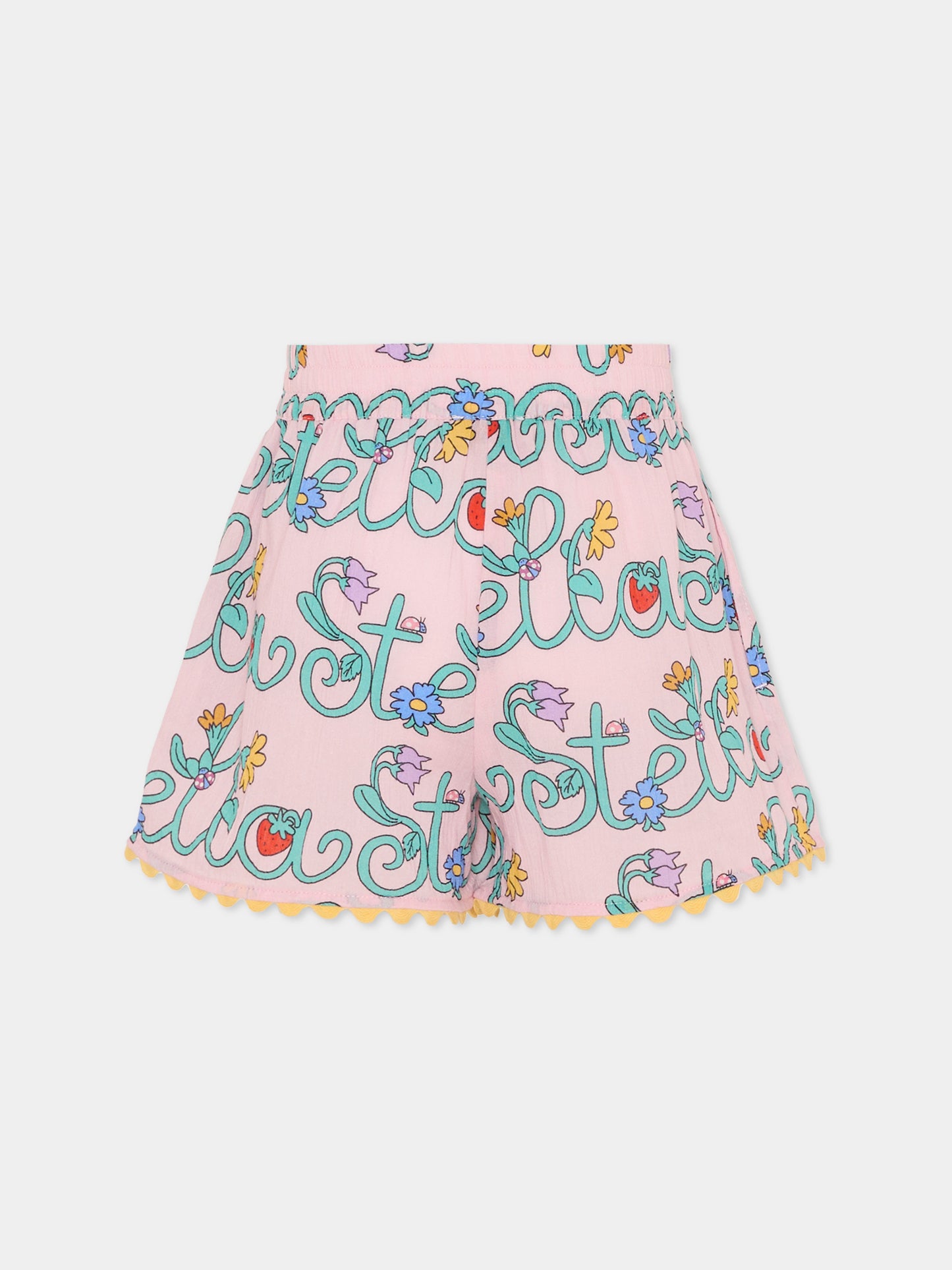 Shorts rosa per bambina con logo e fiori,Stella Mccartney Kids,TY6A89-Z3434 51RMC
