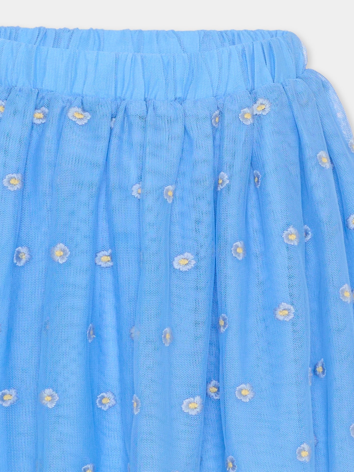 Gonna azzurra per bambina con fiori ricamati,Stella Mccartney Kids,TY7A01-Z3653 636EM