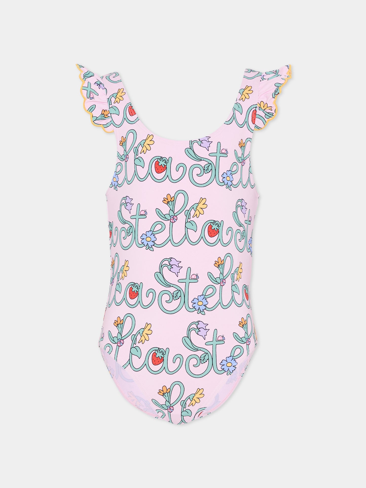 Costume intero rosa per bambina con logo e fiori,Stella Mccartney Kids,TYCA49-Z3511 51RMC