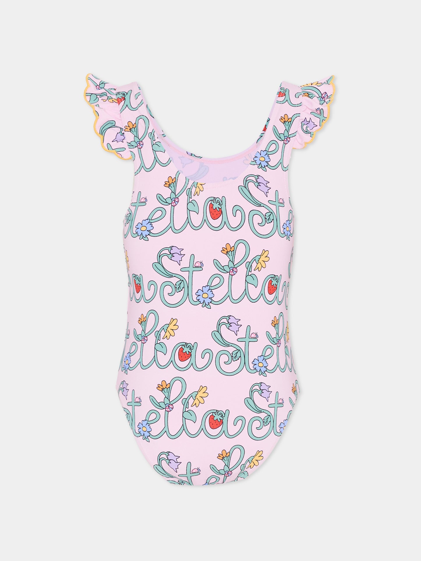 Costume intero rosa per bambina con logo e fiori,Stella Mccartney Kids,TYCA49-Z3511 51RMC