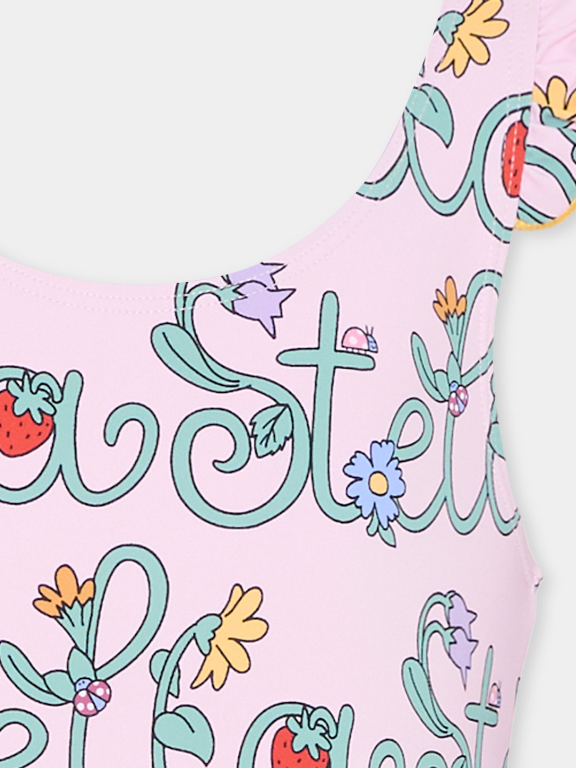 Costume intero rosa per bambina con logo e fiori,Stella Mccartney Kids,TYCA49-Z3511 51RMC