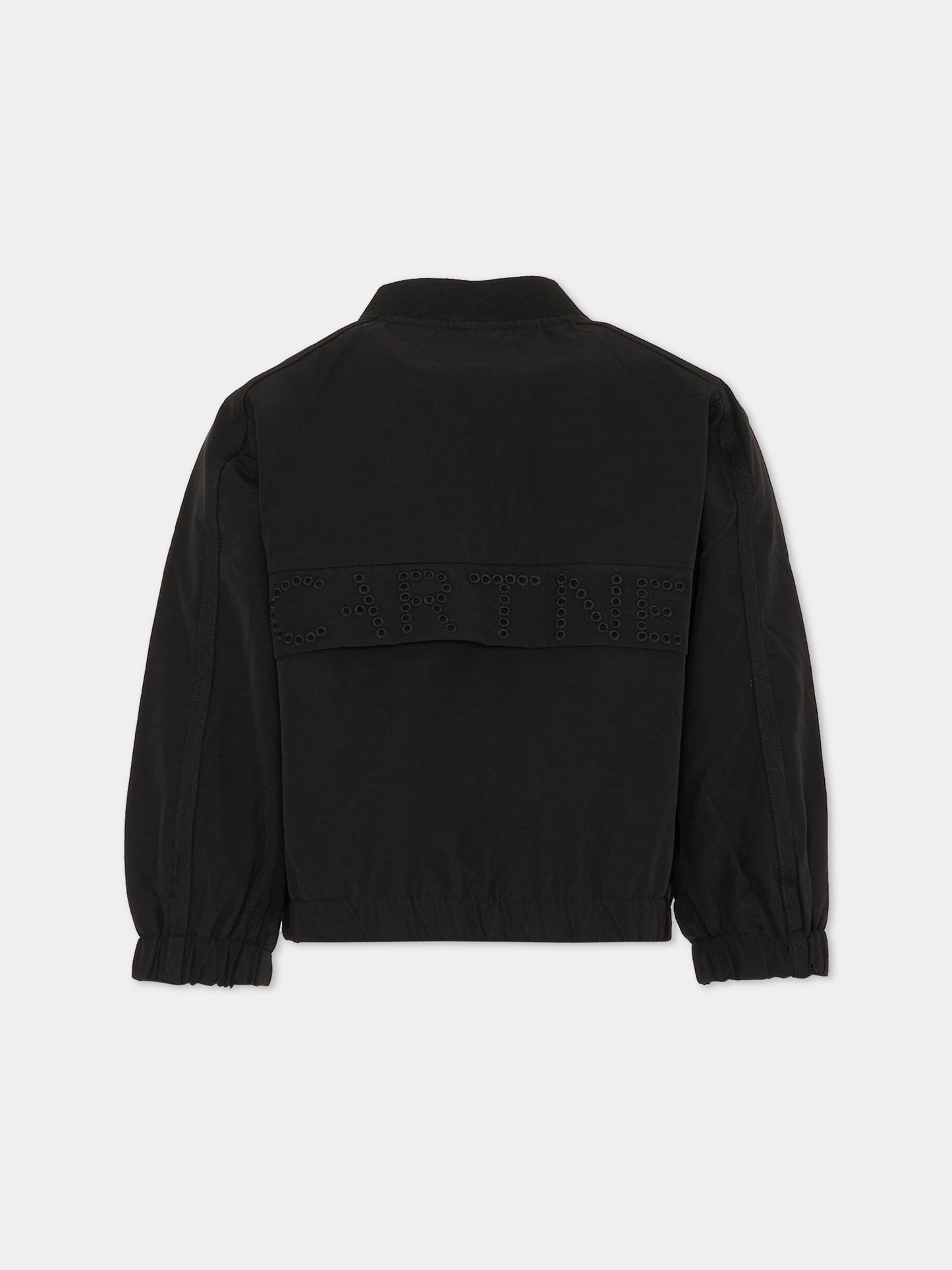 Giubbotto nero per bambina con logo ricamato,Stella Mccartney Kids,TY2A97-Z3484 930