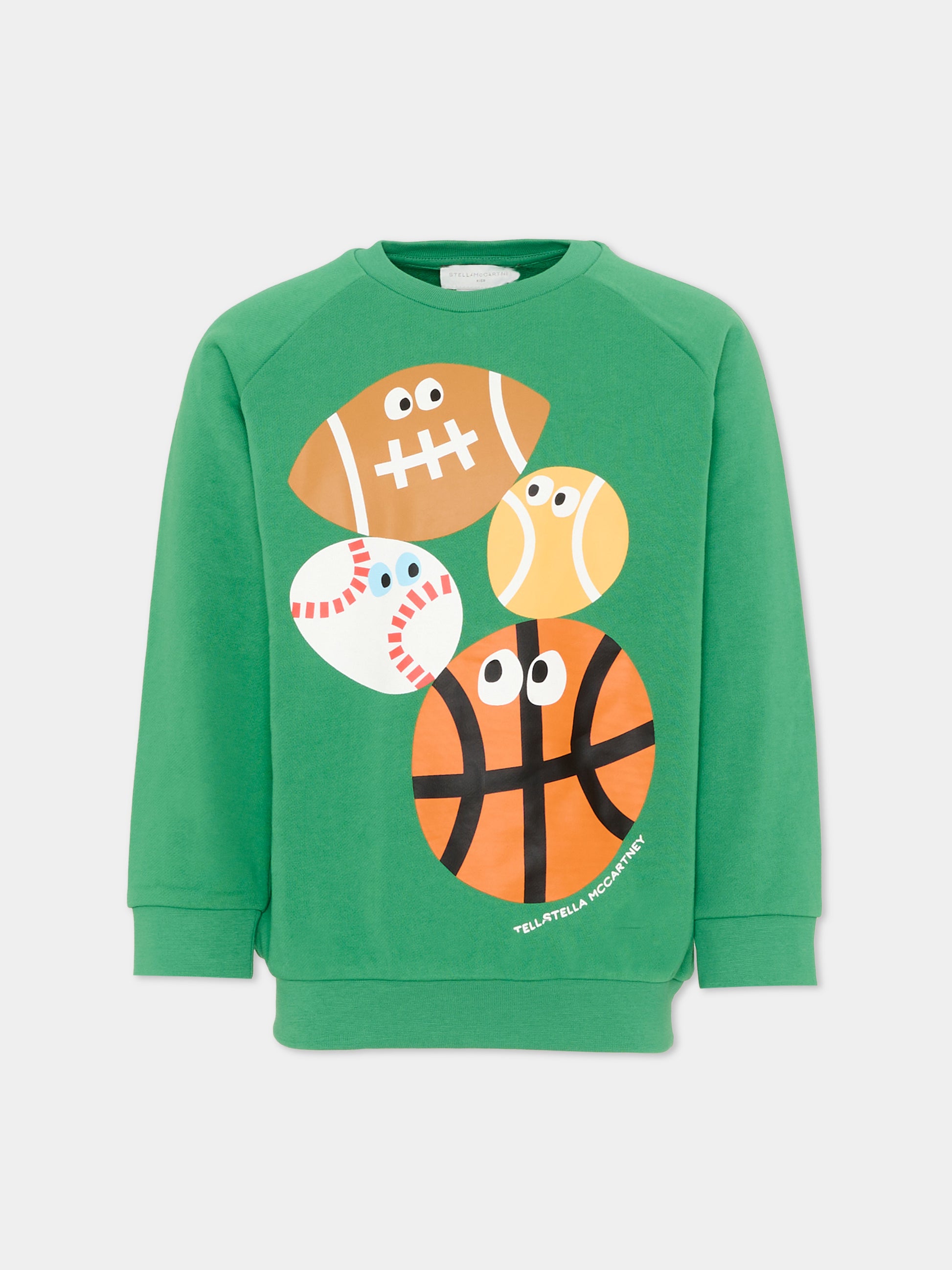 Felpa verde per bambino con stampa sport,Stella Mccartney Kids,TY4Q40-Z0499 769