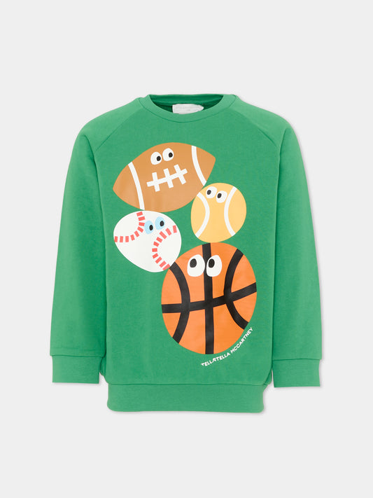 Felpa verde per bambino con stampa sport,Stella Mccartney Kids,TY4Q40-Z0499 769