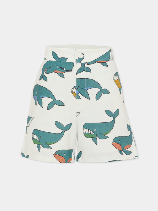 Shorts avorio per bambino con stampa balene,Stella Mccartney Kids,TY6S39-Z3553 101MC