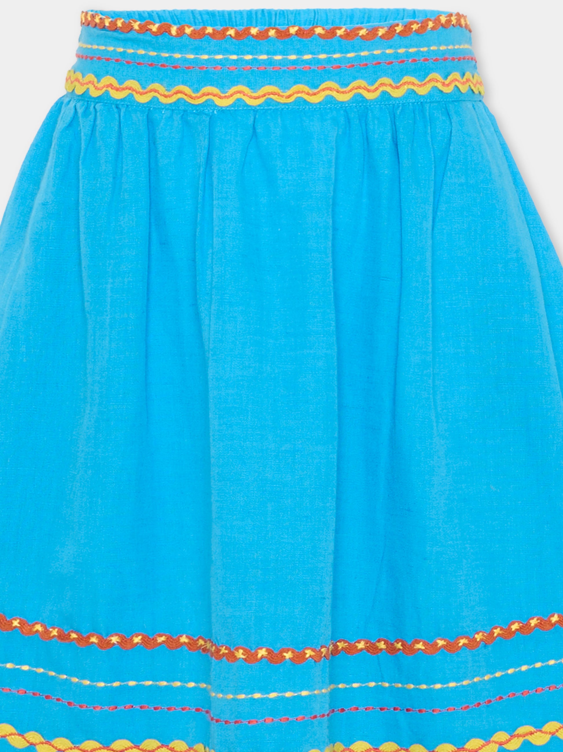 Gonna azzurra per bambina con ricami,Stella Mccartney Kids,TY7B21-Z0138 673