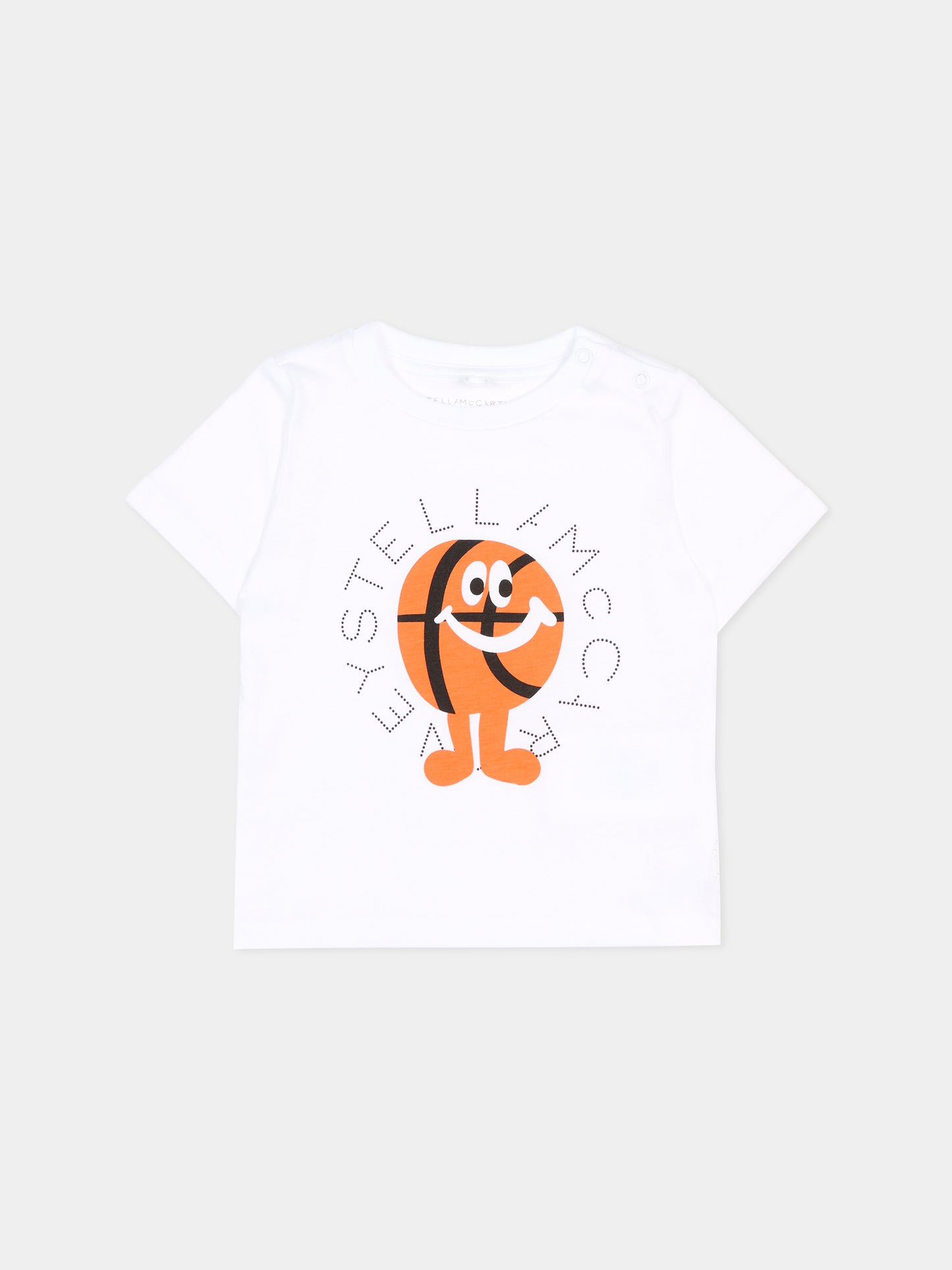 T-shirt bianca per neonato stampa palla da basket,Stella Mccartney Kids,TY8630-Z0434 100