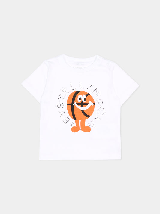 T-shirt bianca per neonato stampa palla da basket,Stella Mccartney Kids,TY8630-Z0434 100