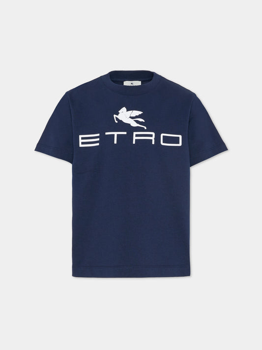 T-shirt blu per bambini con Pegaso,Etro,GY8Q11-Z3672 617