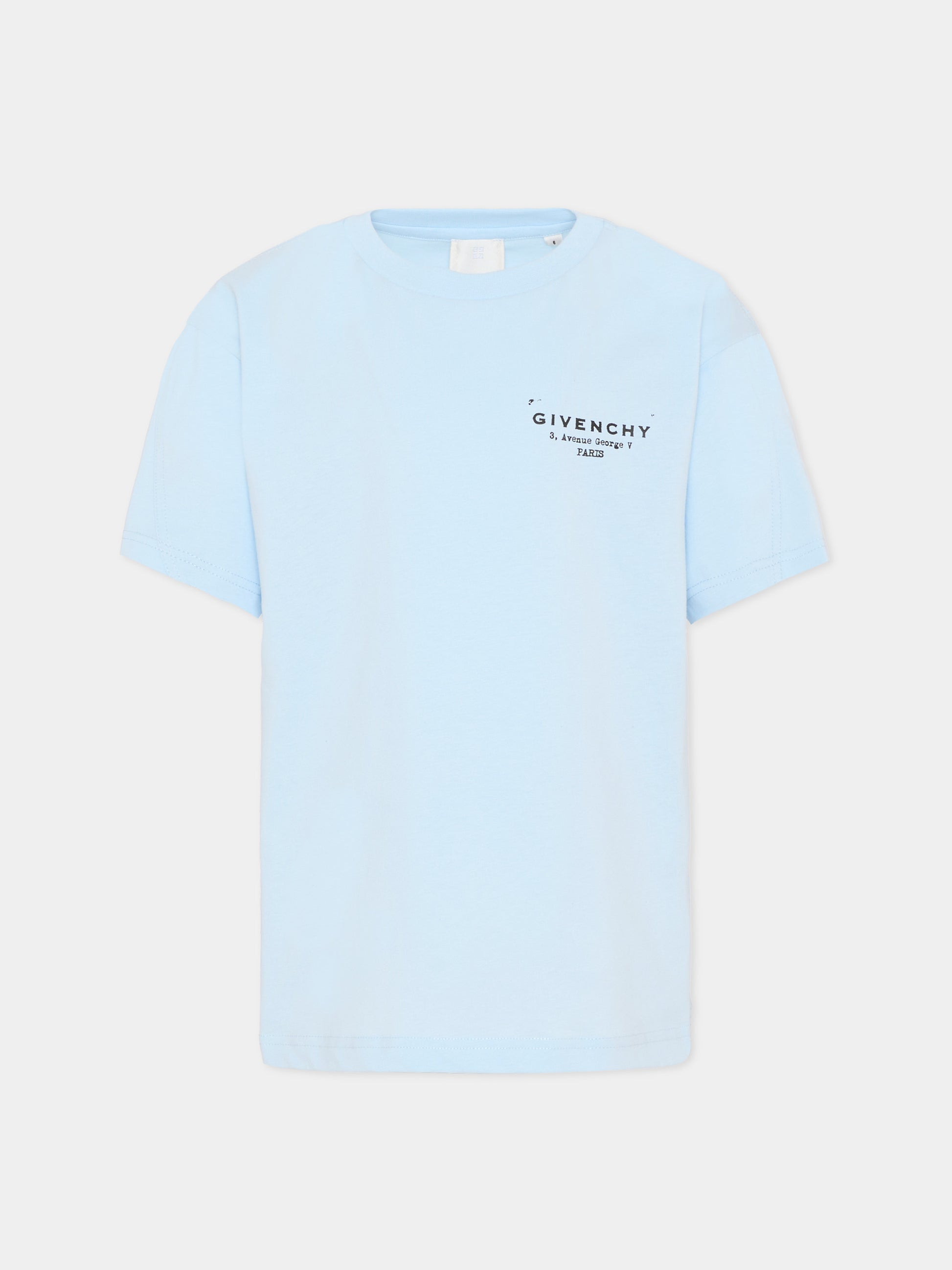 T-shirt celeste per bambini con logo,Givenchy Kids,H31075 77L