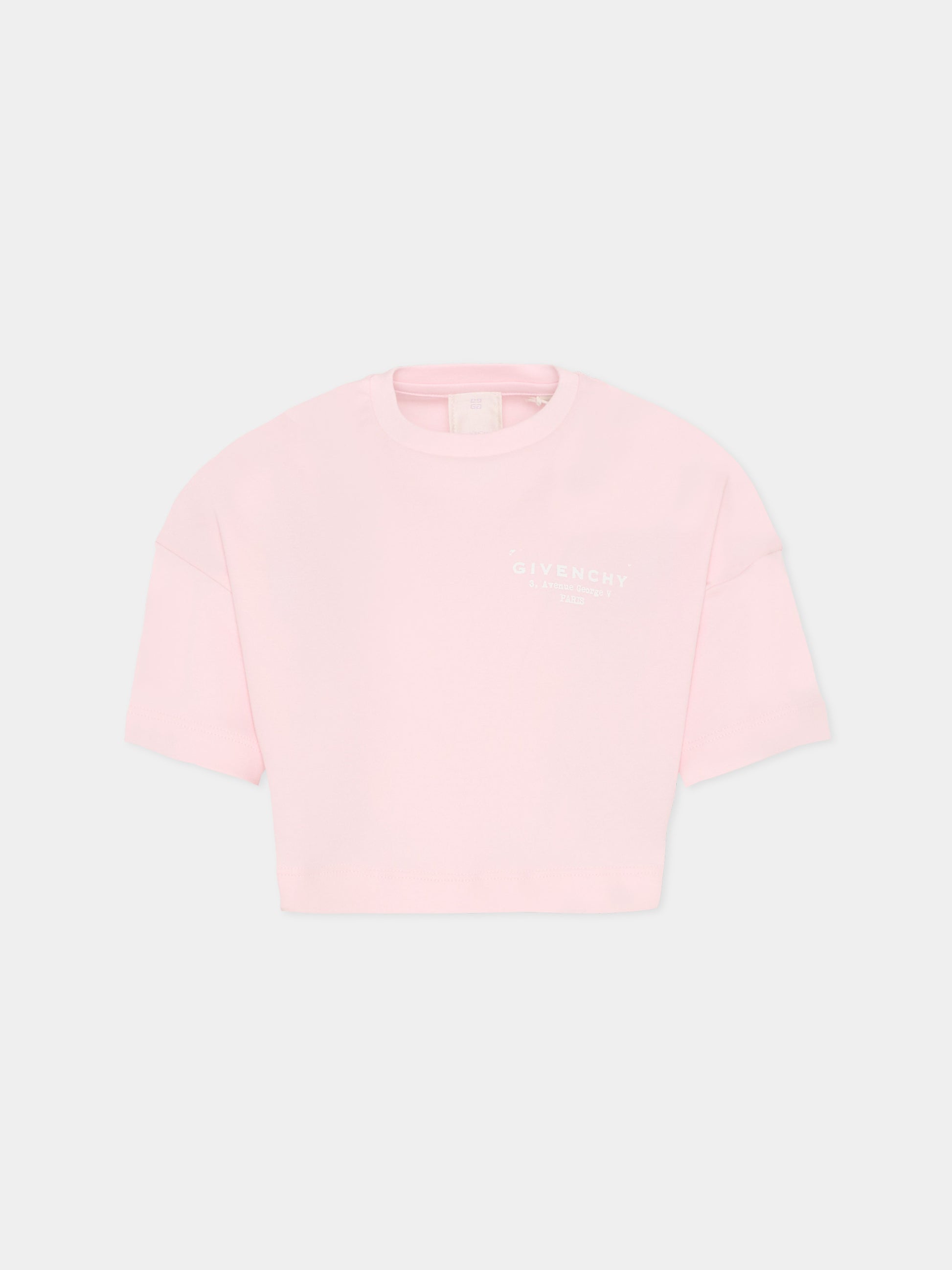 T-shirt crop rosa per bambina con logo,Givenchy Kids,H31224 44Z