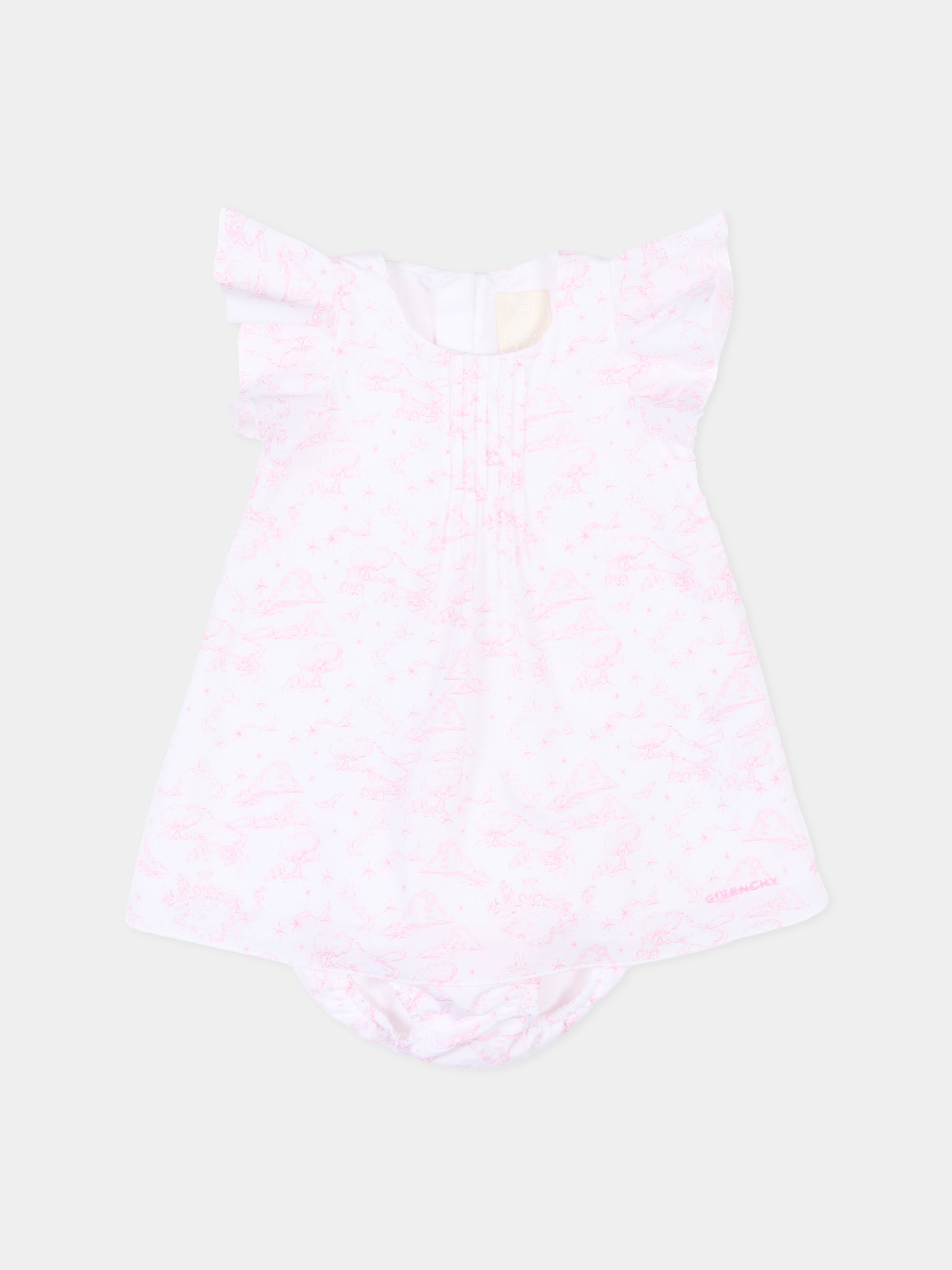 Vestito bianco per neonata con stampa rosa,Givenchy Kids,H31271 N54