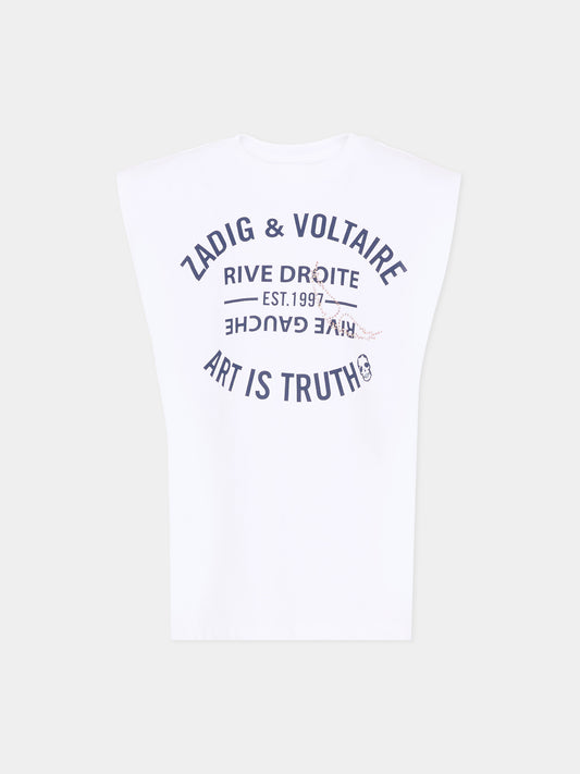 T-Shirt bianca per bambina con logo,Zadig & Voltaire Kids,X60535 10P