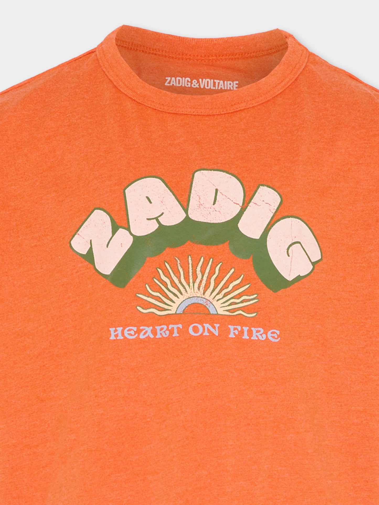 T-shirt arancione per bambina con logo,Zadig & Voltaire Kids,X60539 42S