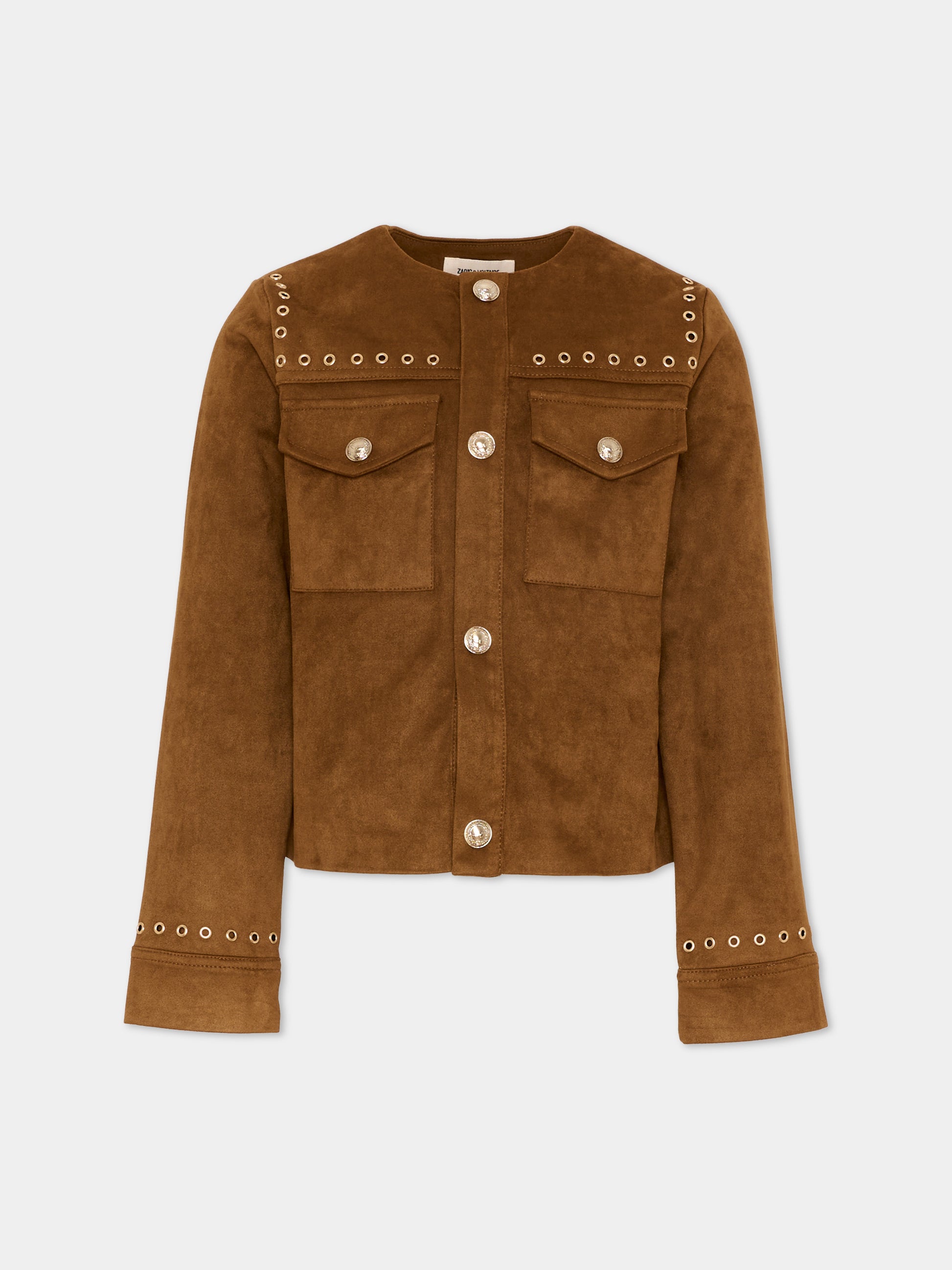 Giubbotto marrone per bambina in suede,Zadig & Voltaire Kids,X60560 367