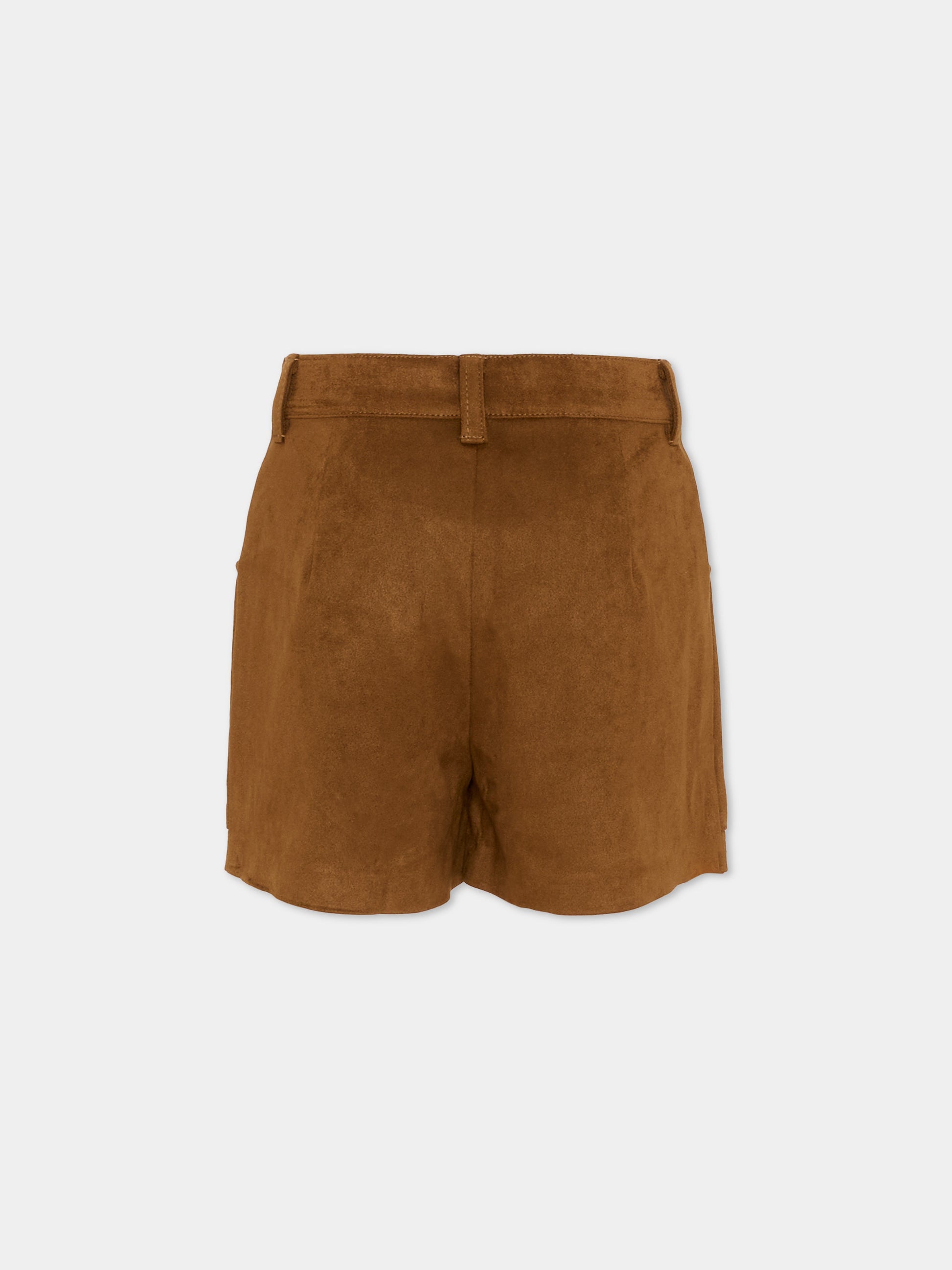 Shorts marroni per bambina in suede,Zadig & Voltaire Kids,X60562 367