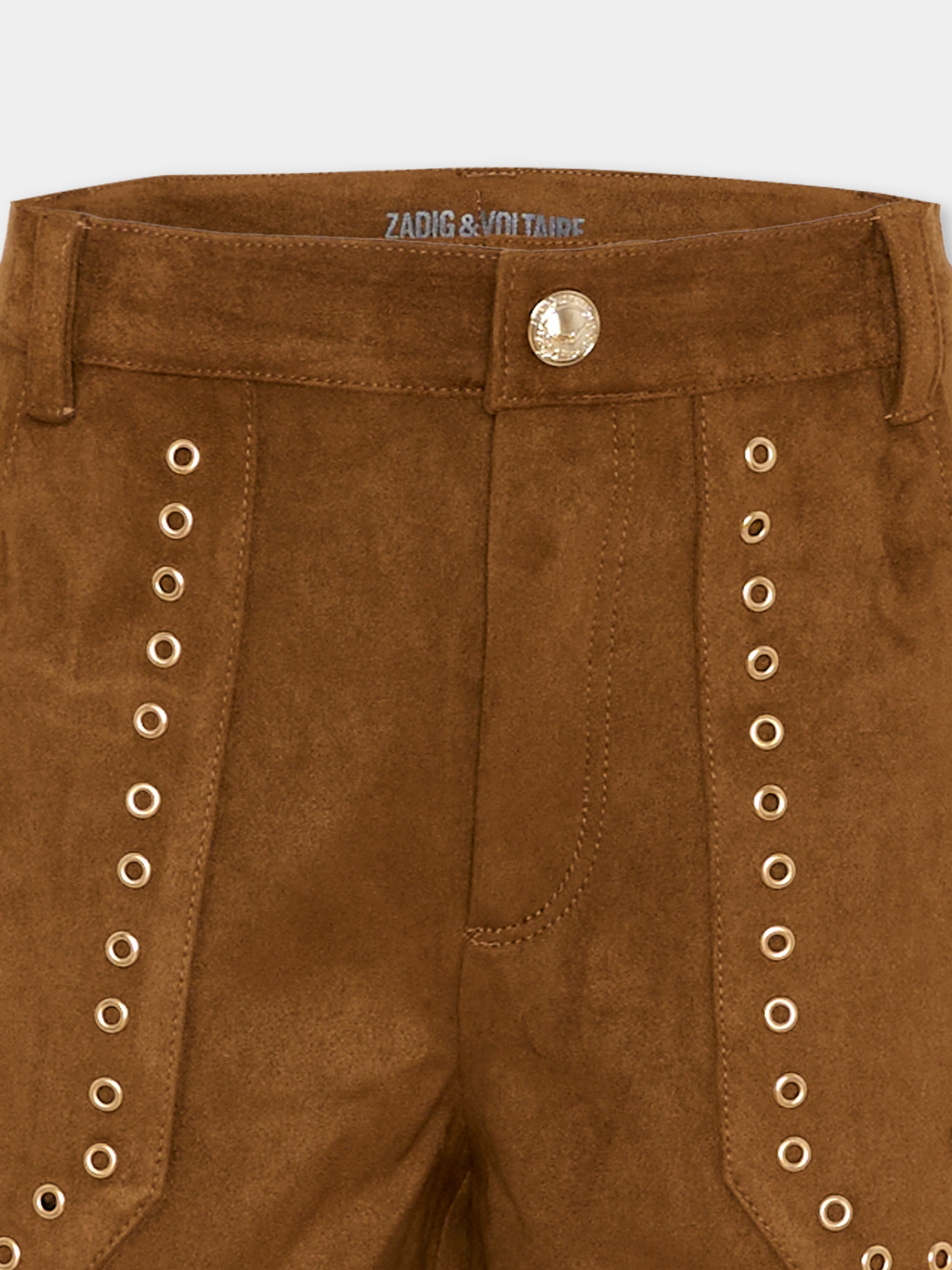 Shorts marroni per bambina in suede,Zadig & Voltaire Kids,X60562 367