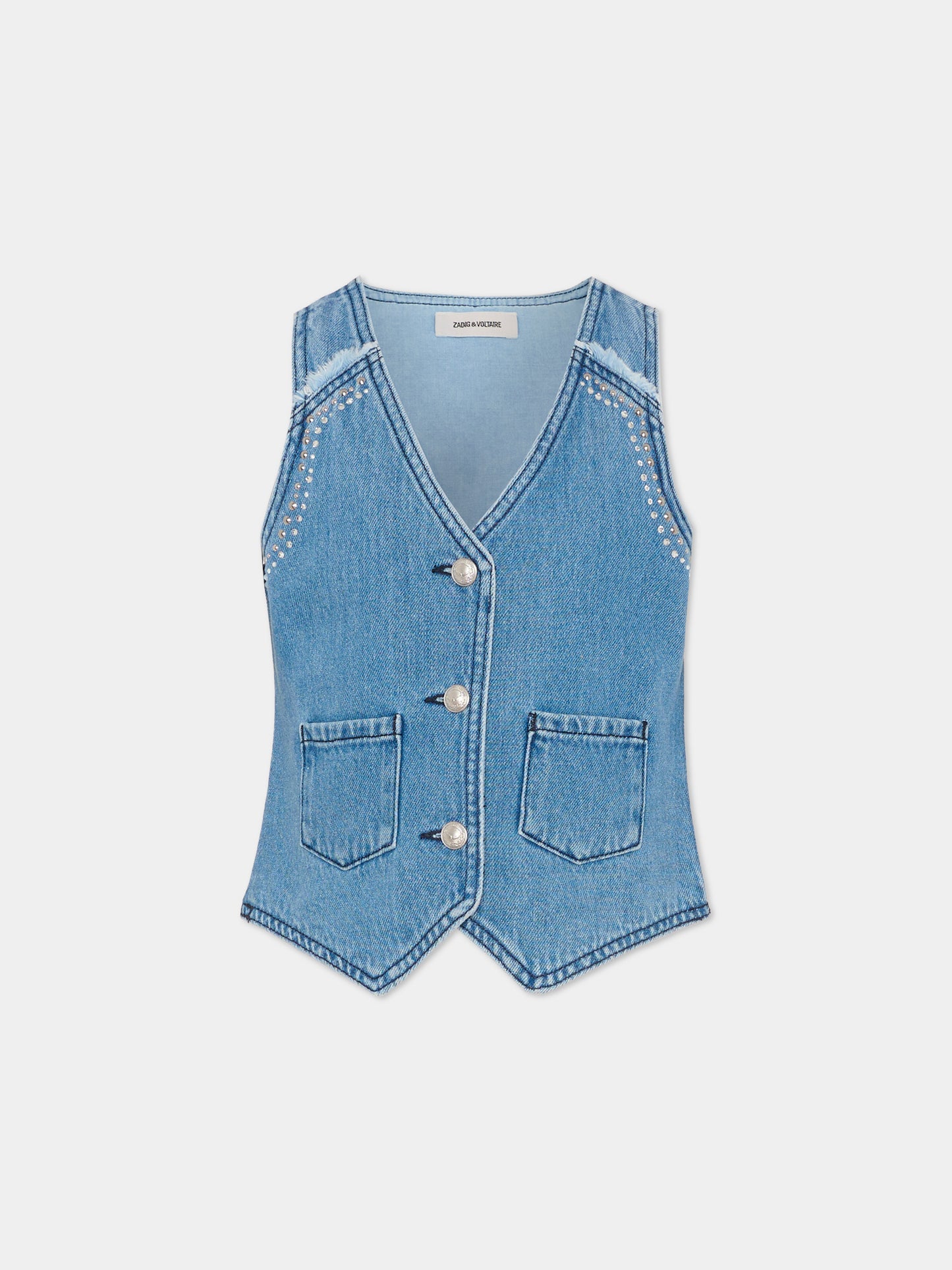 Gilet denim per bambina con strass,Zadig & Voltaire Kids,X60571 Z13