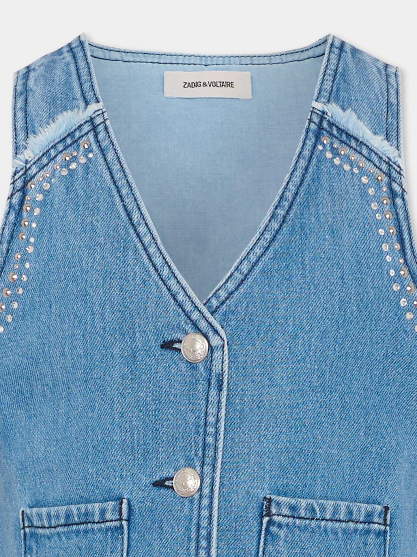 Gilet denim per bambina con strass,Zadig & Voltaire Kids,X60571 Z13
