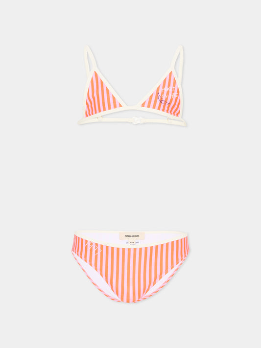 Slip e bikini arancione per bambina a righe,Zadig & Voltaire Kids,X60581 S04