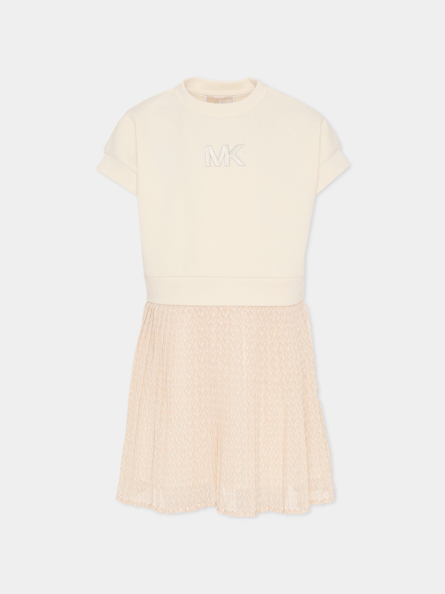 Vestito avorio per bambina con logo ricamato,Michael Kors,R30587 190