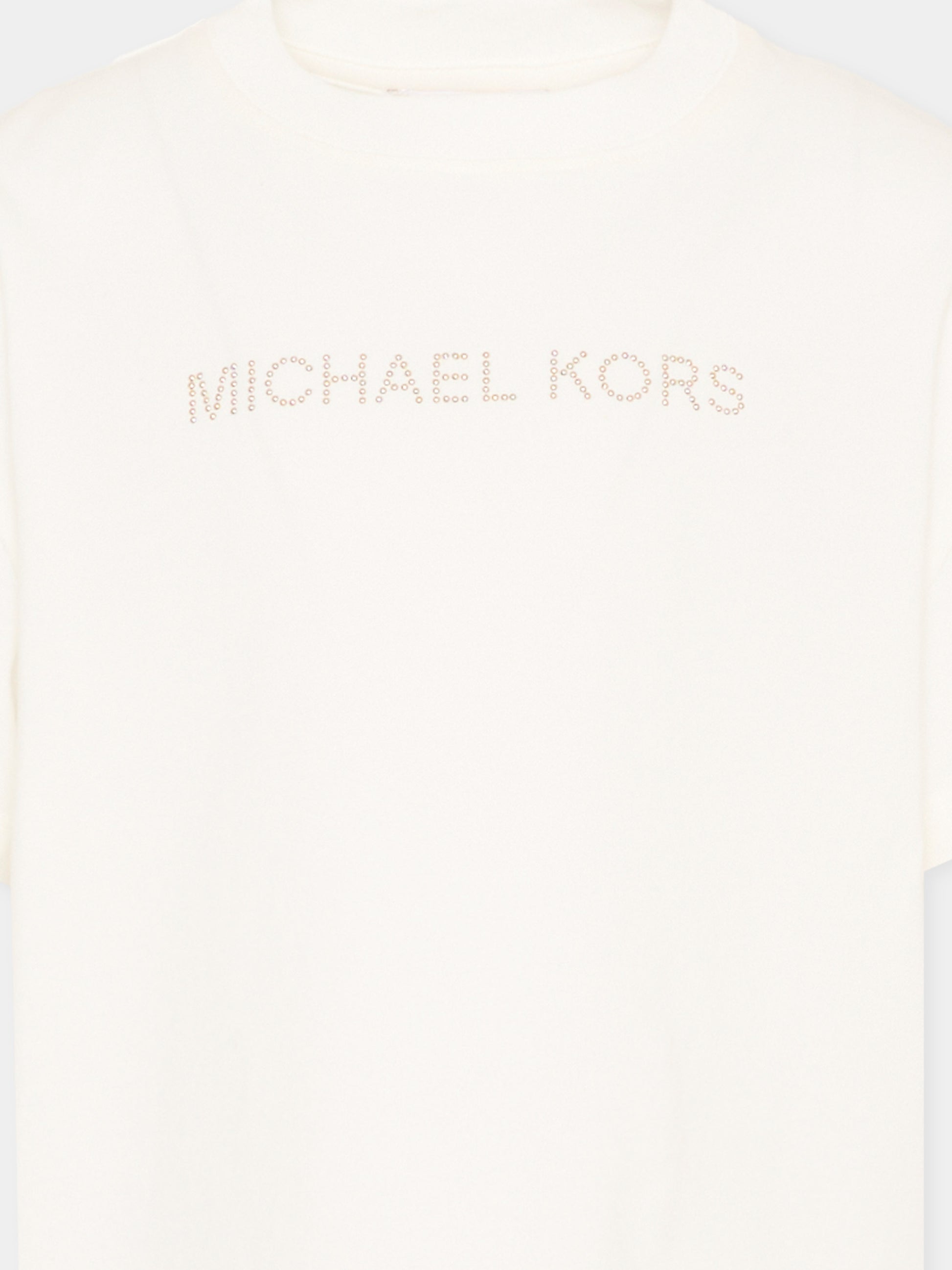 T-shirt avorio per bambina con logo,Michael Kors,R30602 117