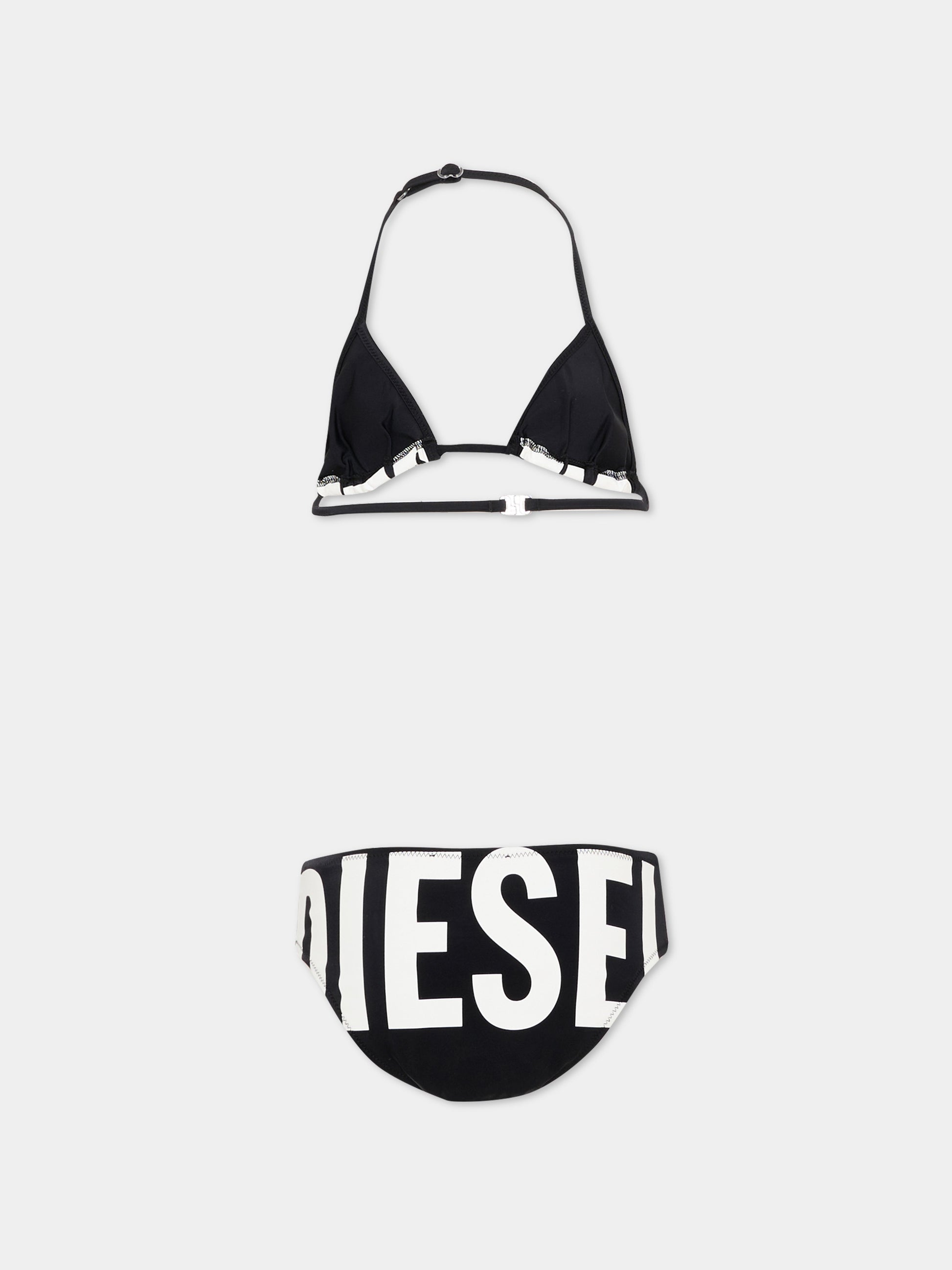 Slip e bikini nero per bambina con logo,Diesel,J02717 KYAG8 K900