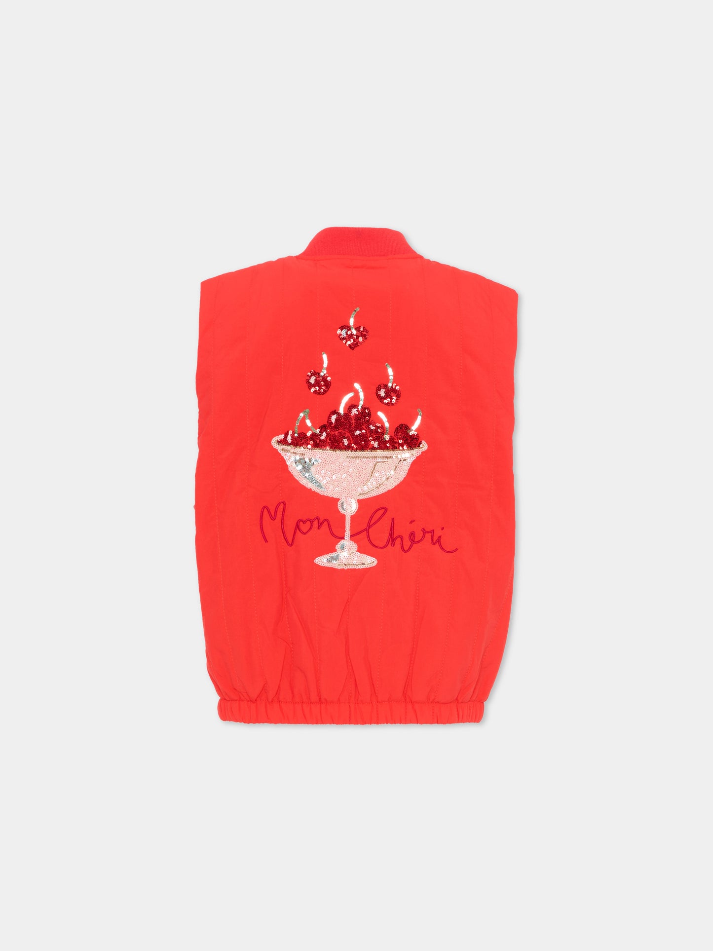 Gilet rosso per bambina con ciliegie,Konges Sløjd,KS104889 FIERY RED