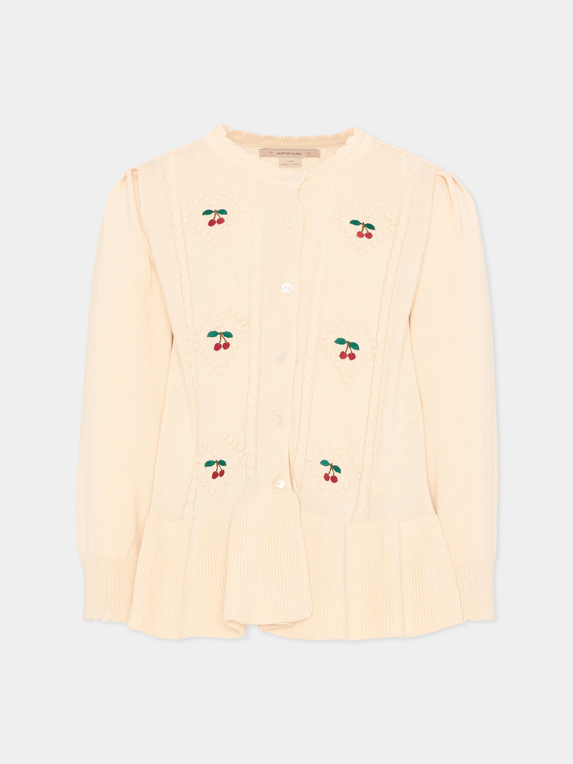 Cardigan avorio per bambina con ricamo ciliegie,Konges Sløjd,KS105083 PEARLED IVORY