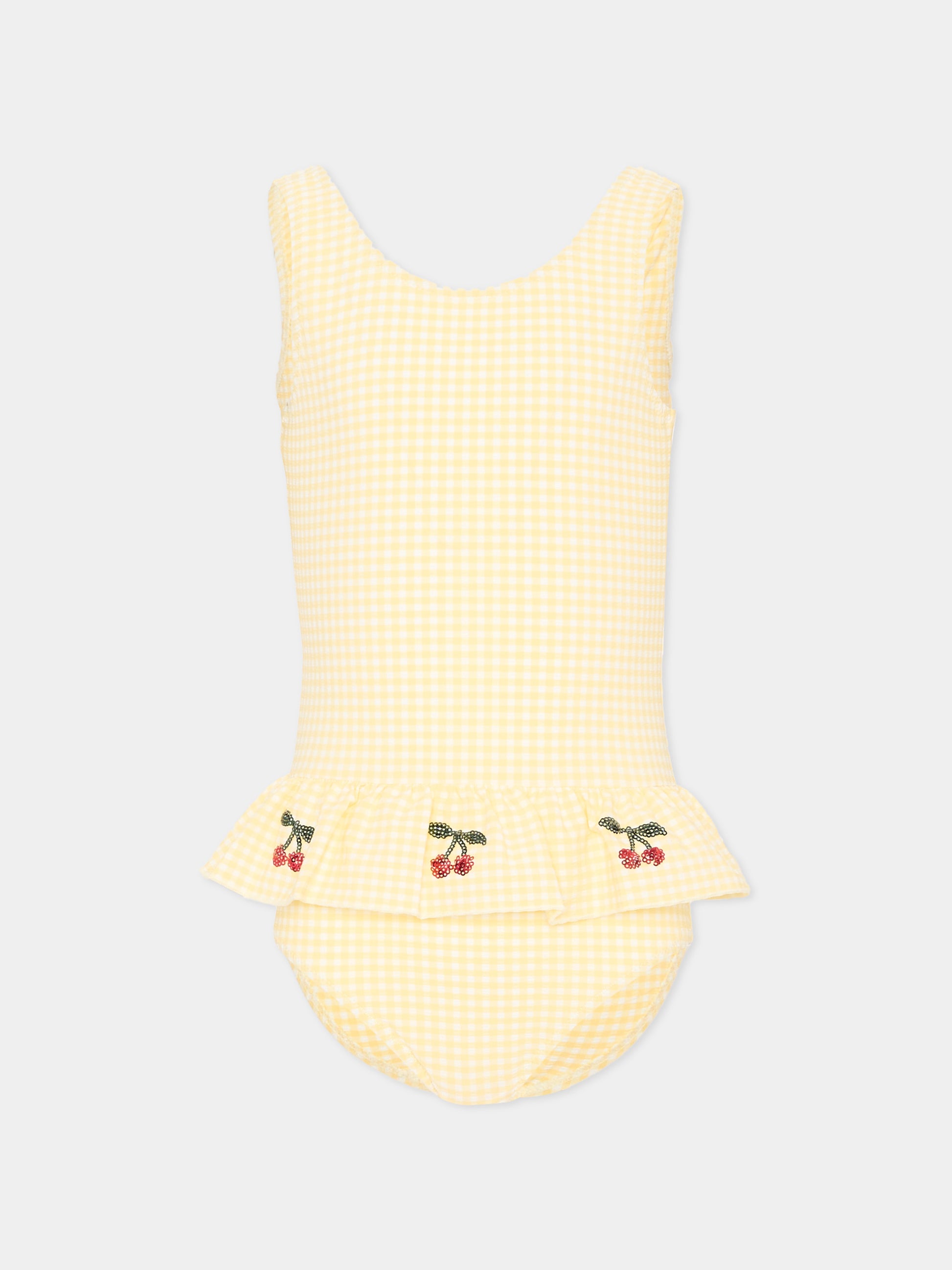 Costume intero multicolor Etta per bambina con ciliegie,Konges Sløjd,KS104790 BANANA ALMOND CHECK