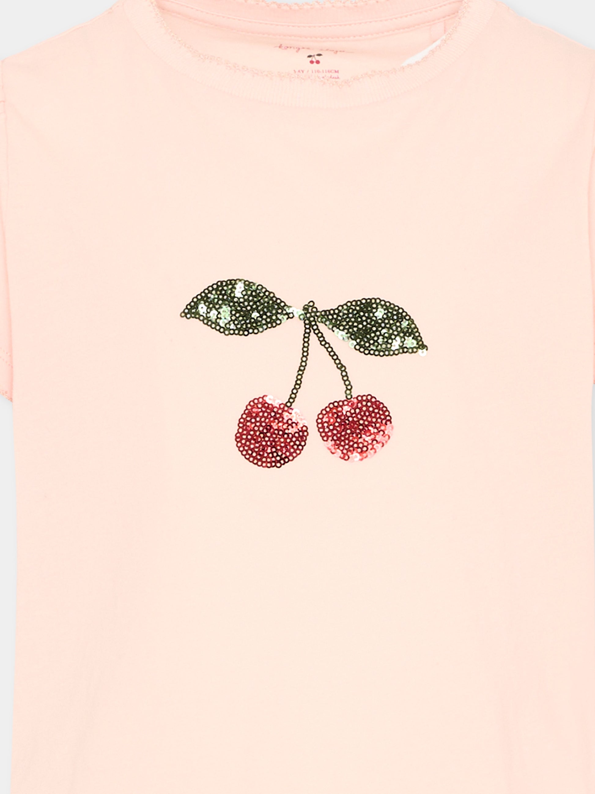T-Shirt rosa con ciliegie per bambina,Konges Sløjd,KS104804 PALE BLUSH