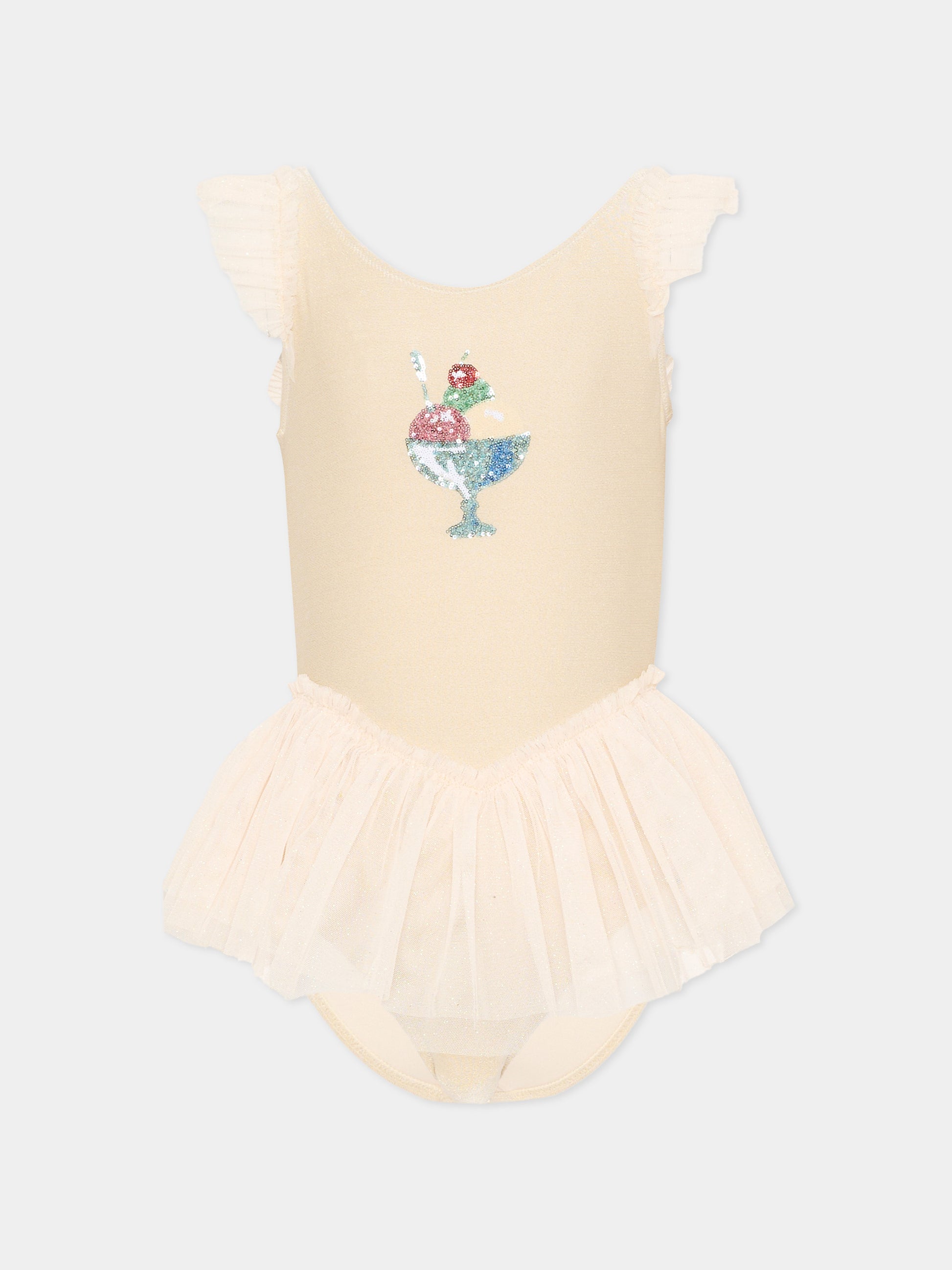 Costume intero beige con tulle per bambina,Konges Sløjd,KS104633 ROSEWATER