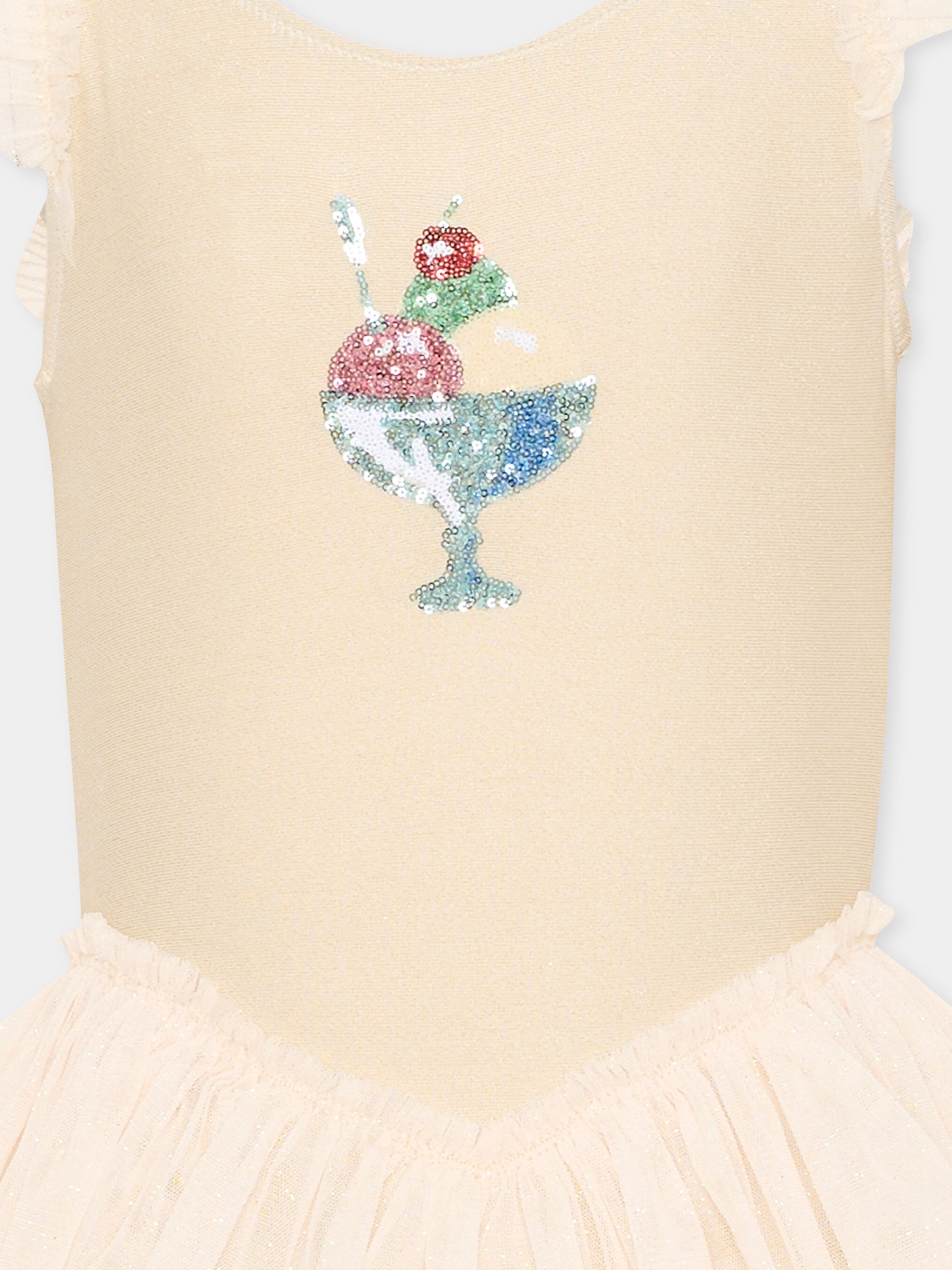 Costume intero beige con tulle per bambina,Konges Sløjd,KS104633 ROSEWATER