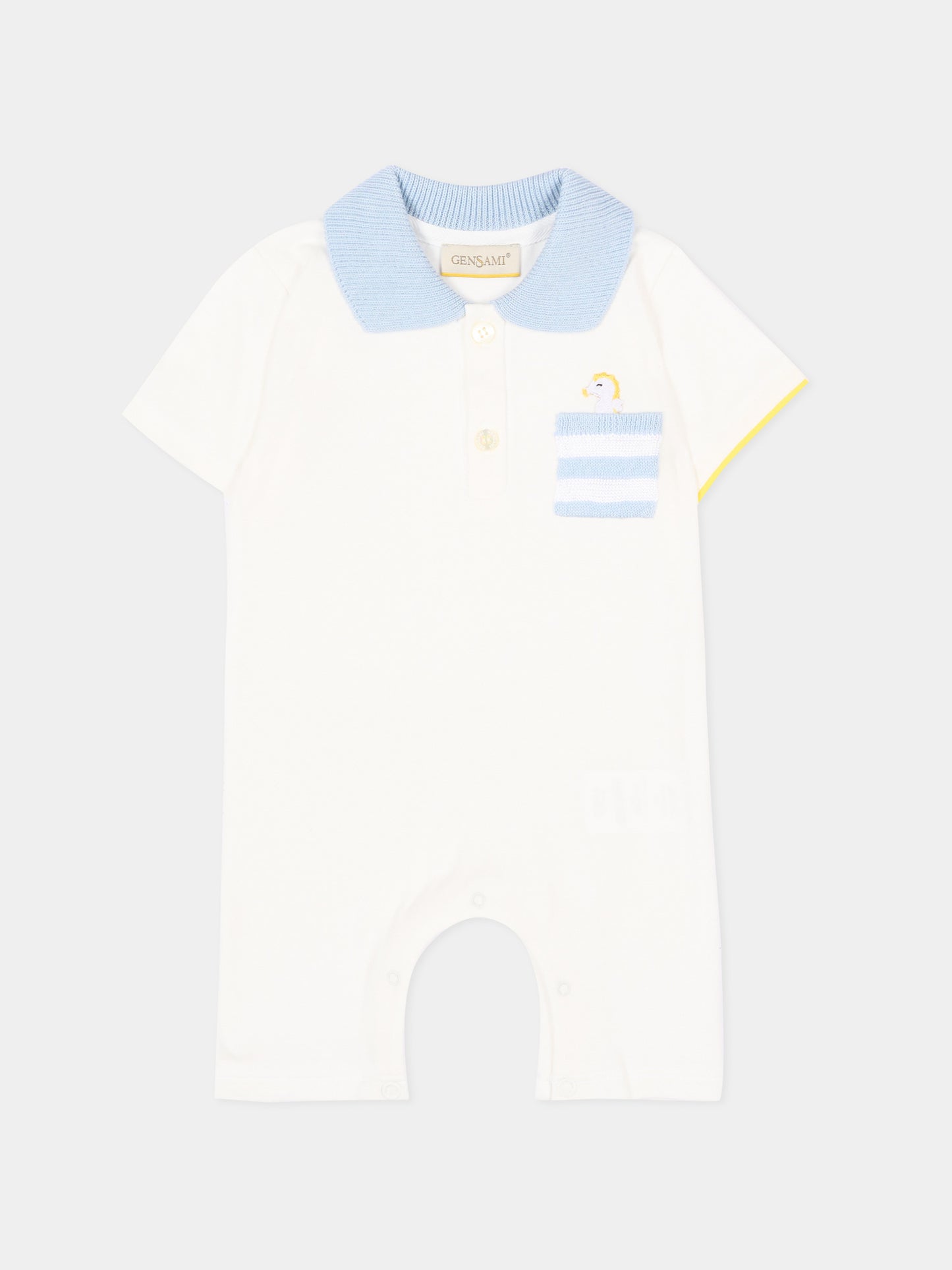 Pagliaccetto avorio per neonato con cavalluccio marino,Gensami,ROSHORT-SEAHORSE-J OFF WHITE +  SKY BLUE