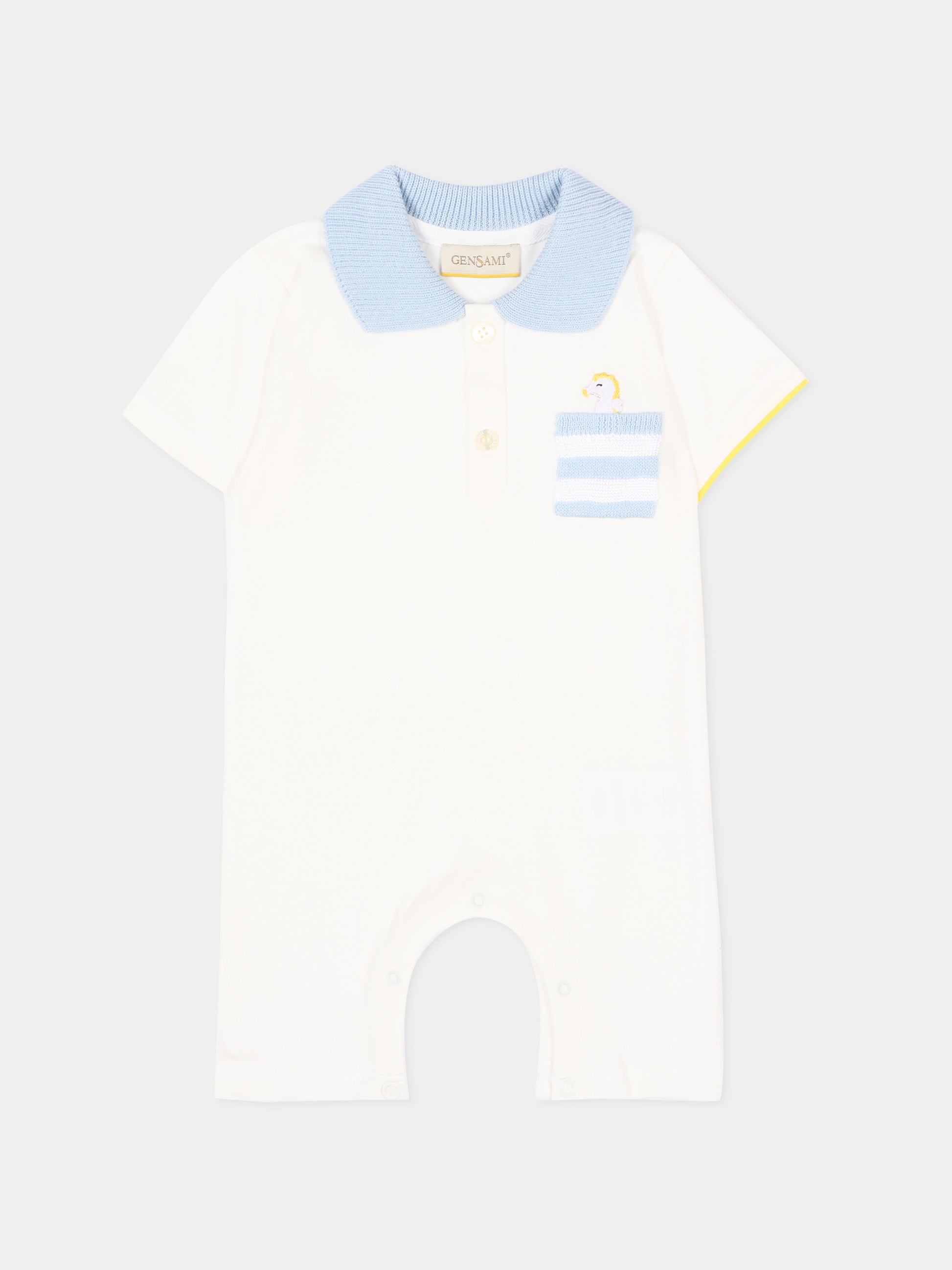 Pagliaccetto avorio per neonato con cavalluccio marino,Gensami,ROSHORT-SEAHORSE-J OFF WHITE +  SKY BLUE